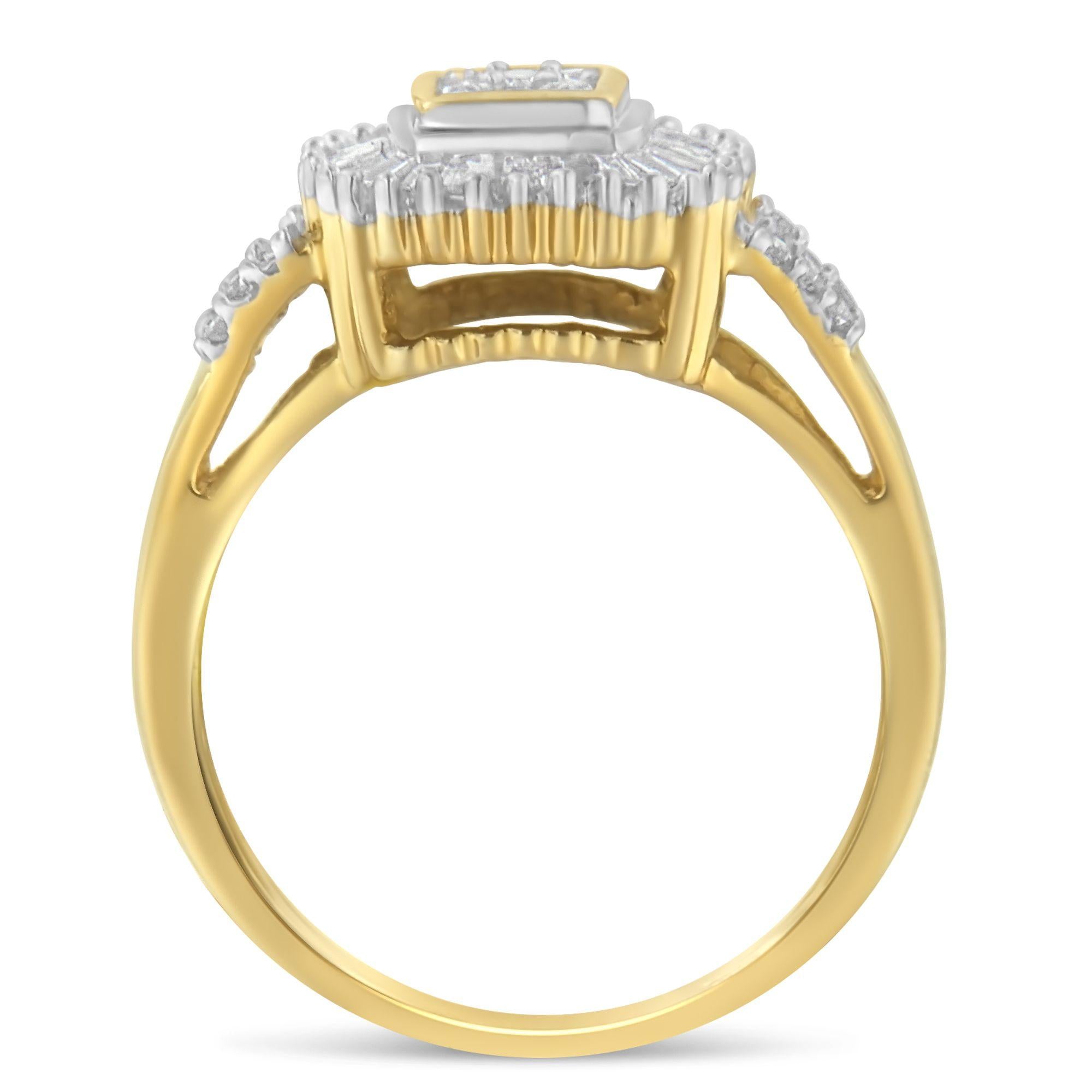 Anello a ballerina in oro giallo 10 carati con diamanti taglio baguette e rotondo (1/2 carati, colore IJ, purezza SI2-I1) - Friggin Jewelry