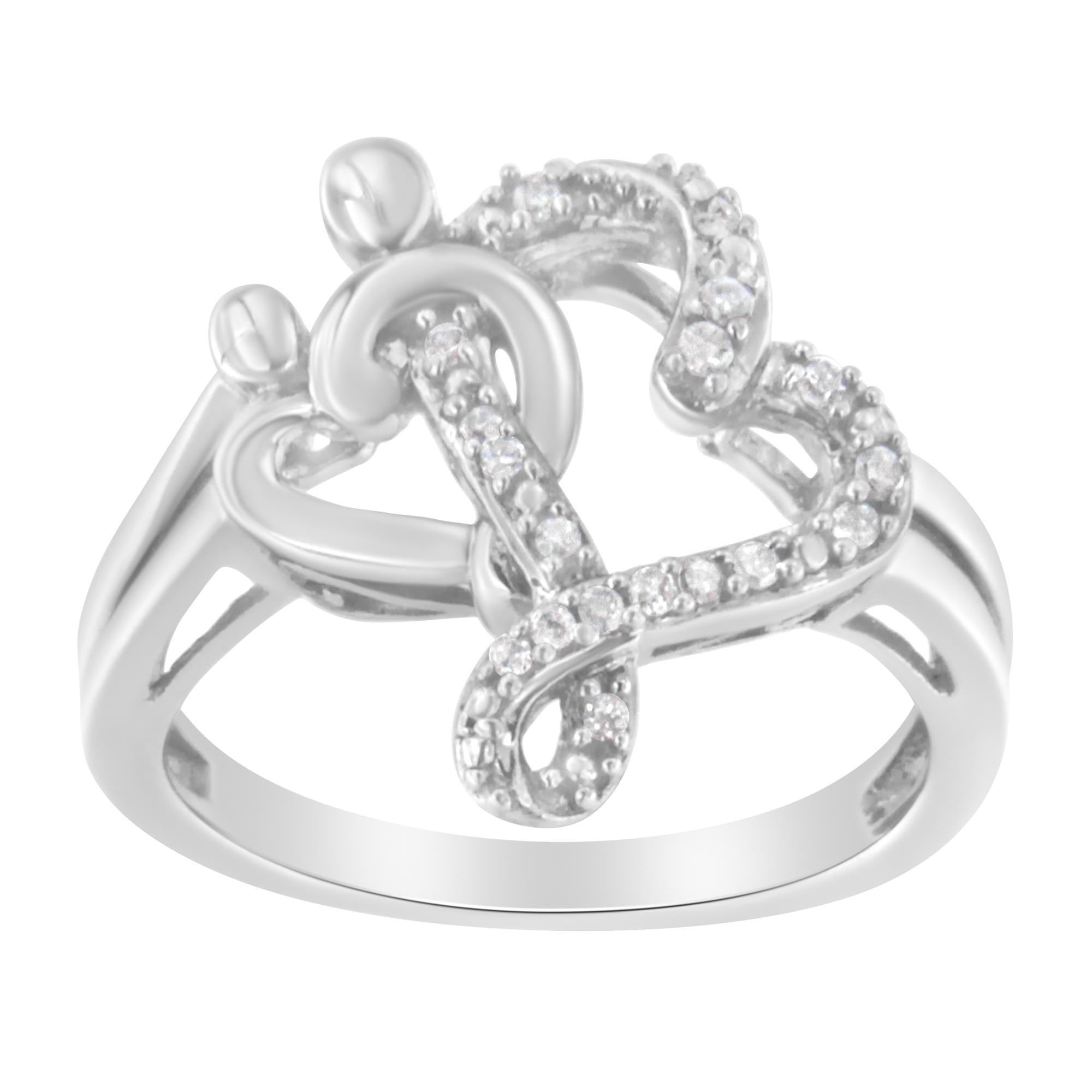 .925 Sterling Silver Diamond Heart and Music Note Ring (1/10 Cttw, H-I Color, I3 Clarity) - Friggin Jewelry