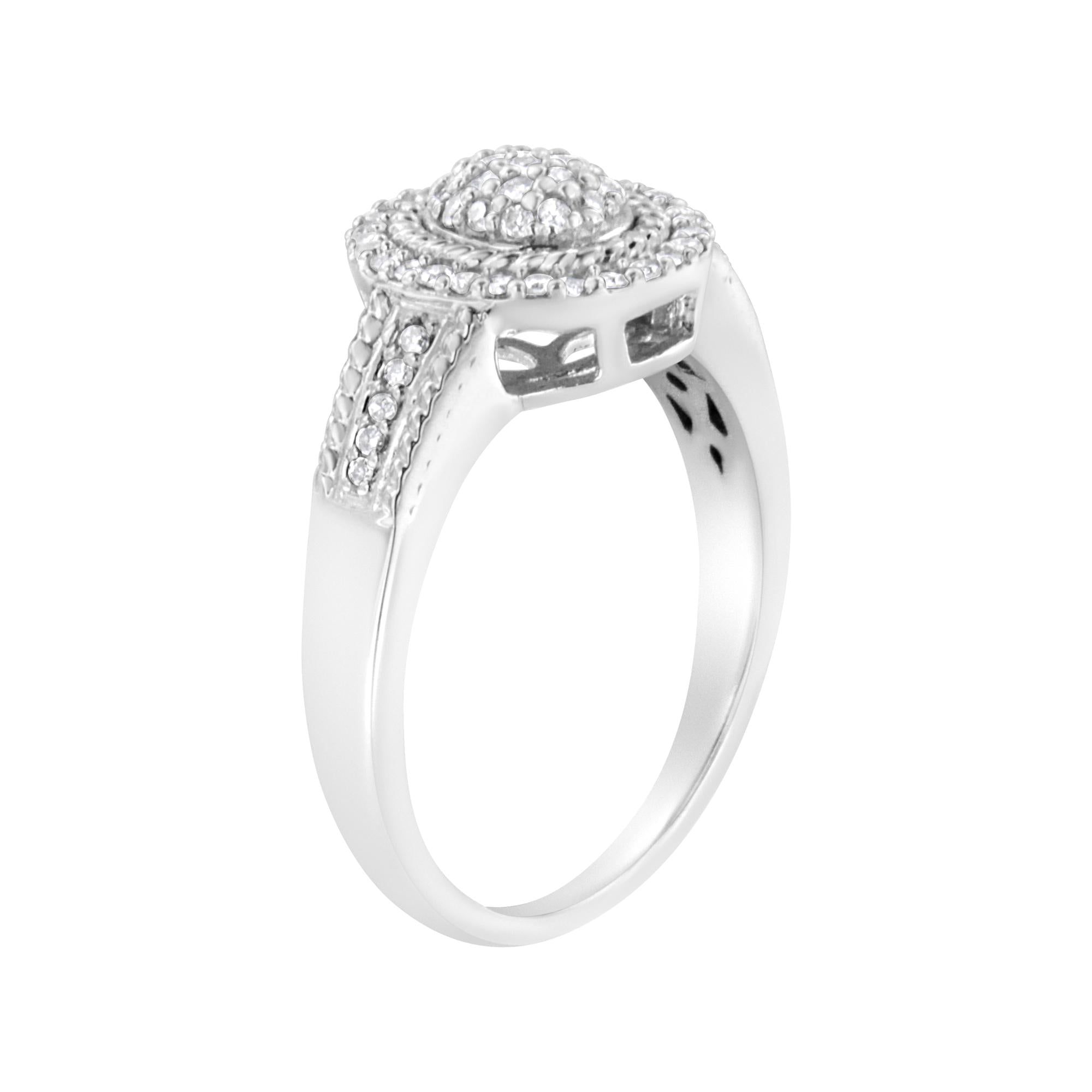 .925 Sterling Silver 1/3 Cttw Pave Set Round-Cut Diamond Braided Halo Cocktail Ring (I-J Color, I2-I3 Clarity) - Friggin Jewelry