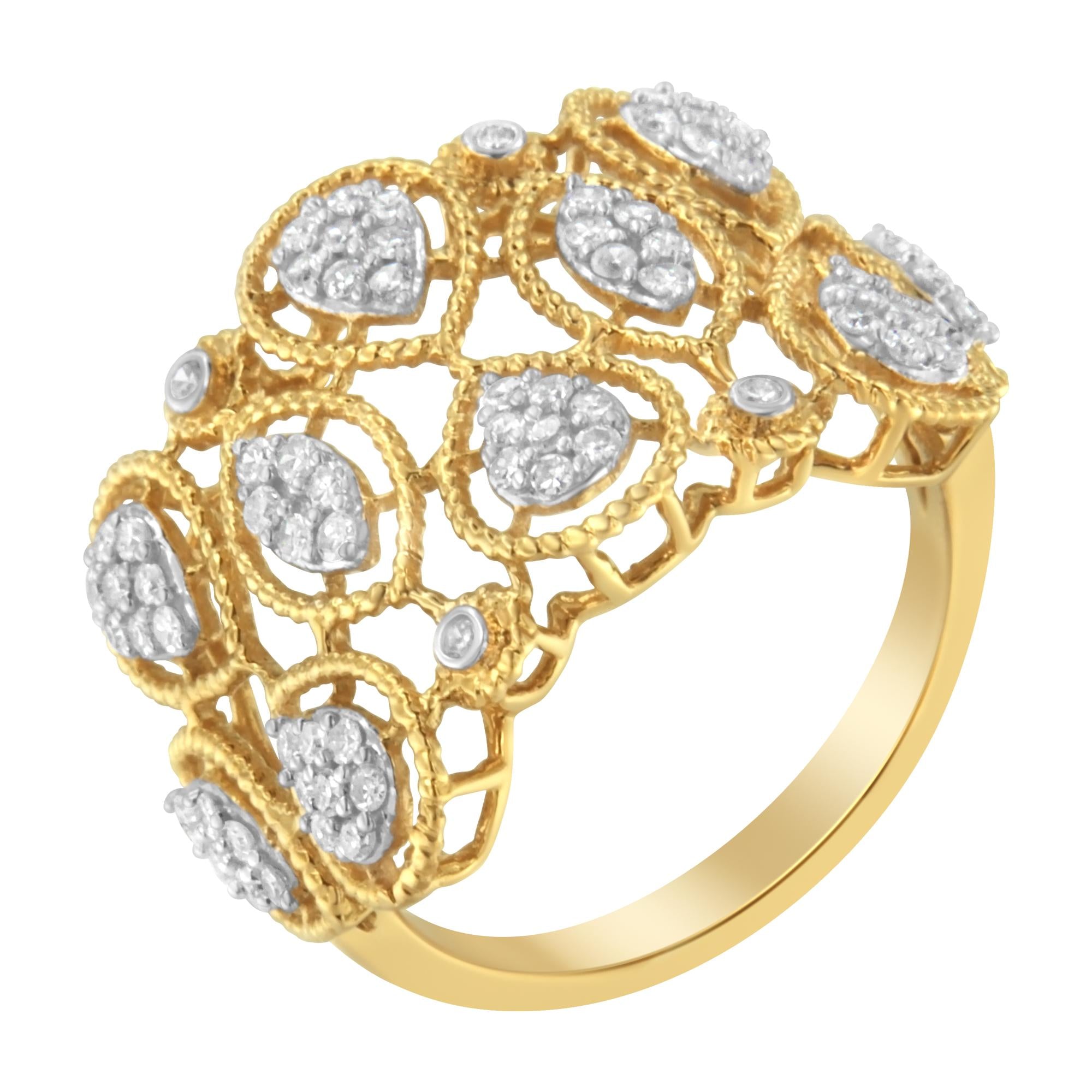 14K Yellow Gold Diamond Art Deco Ring (1/2 Cttw, H-I Color, I1 Clarity) - Friggin Jewelry