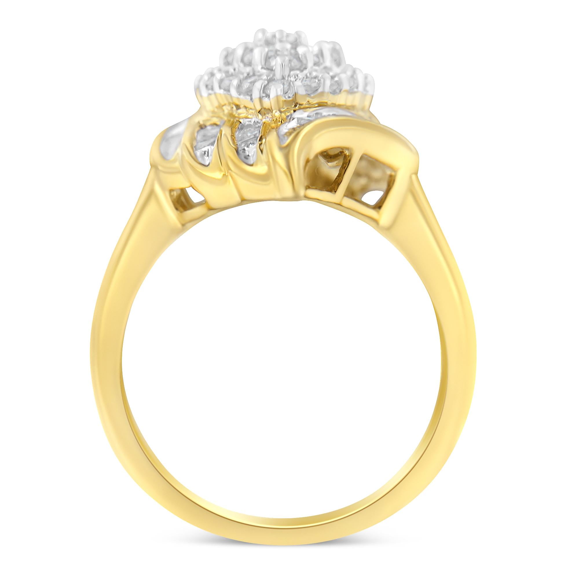 10K Yellow Gold Plated .925 Sterling Silver Diamond Cocktail Ring (3/4 Cttw, I-J Color, I2-I3 Clarity) - Friggin Jewelry