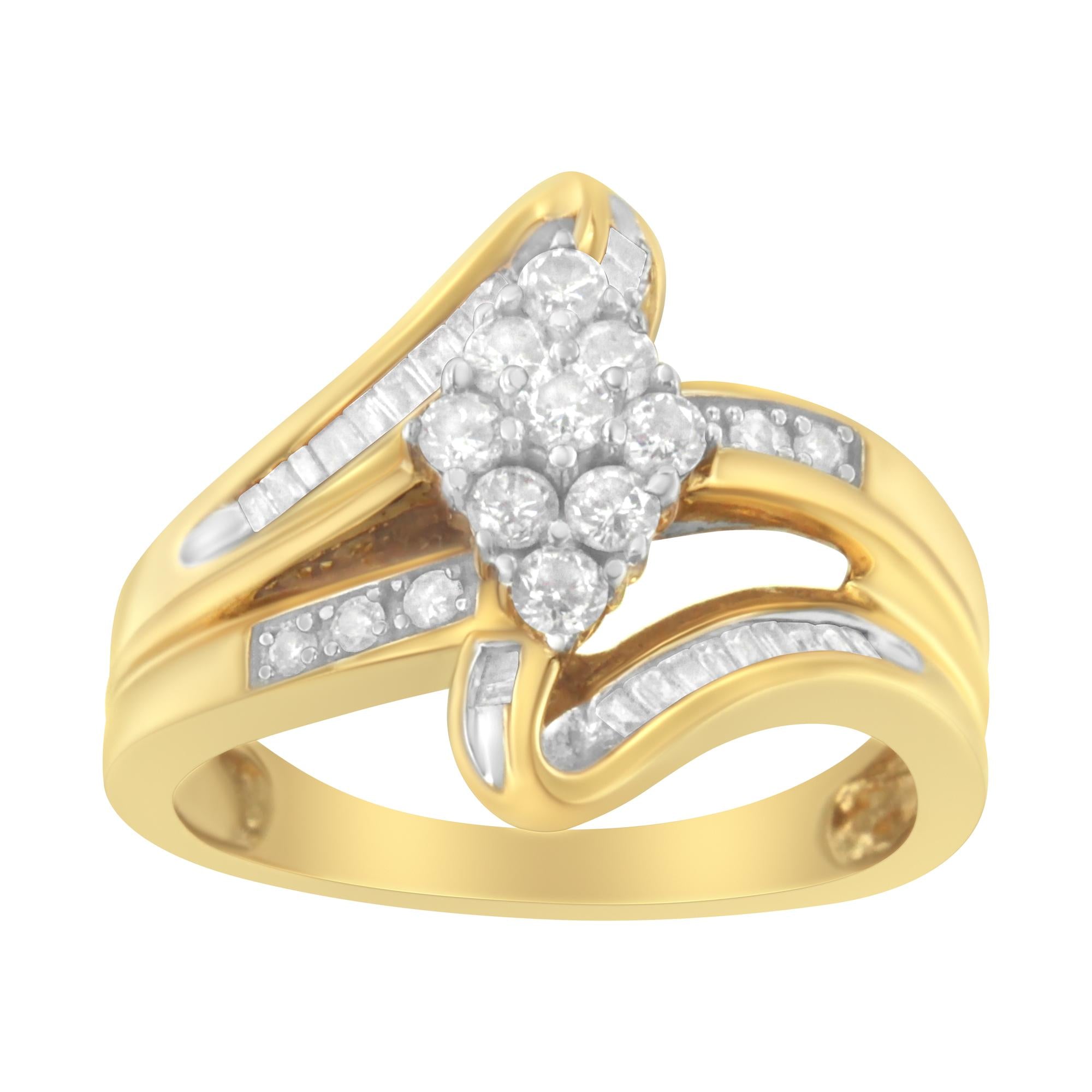 10K Yellow Gold 1/2 cttw Diamond Cluster Cocktail Ring (J-K Clarity, I1-I2 Color) - Friggin Jewelry