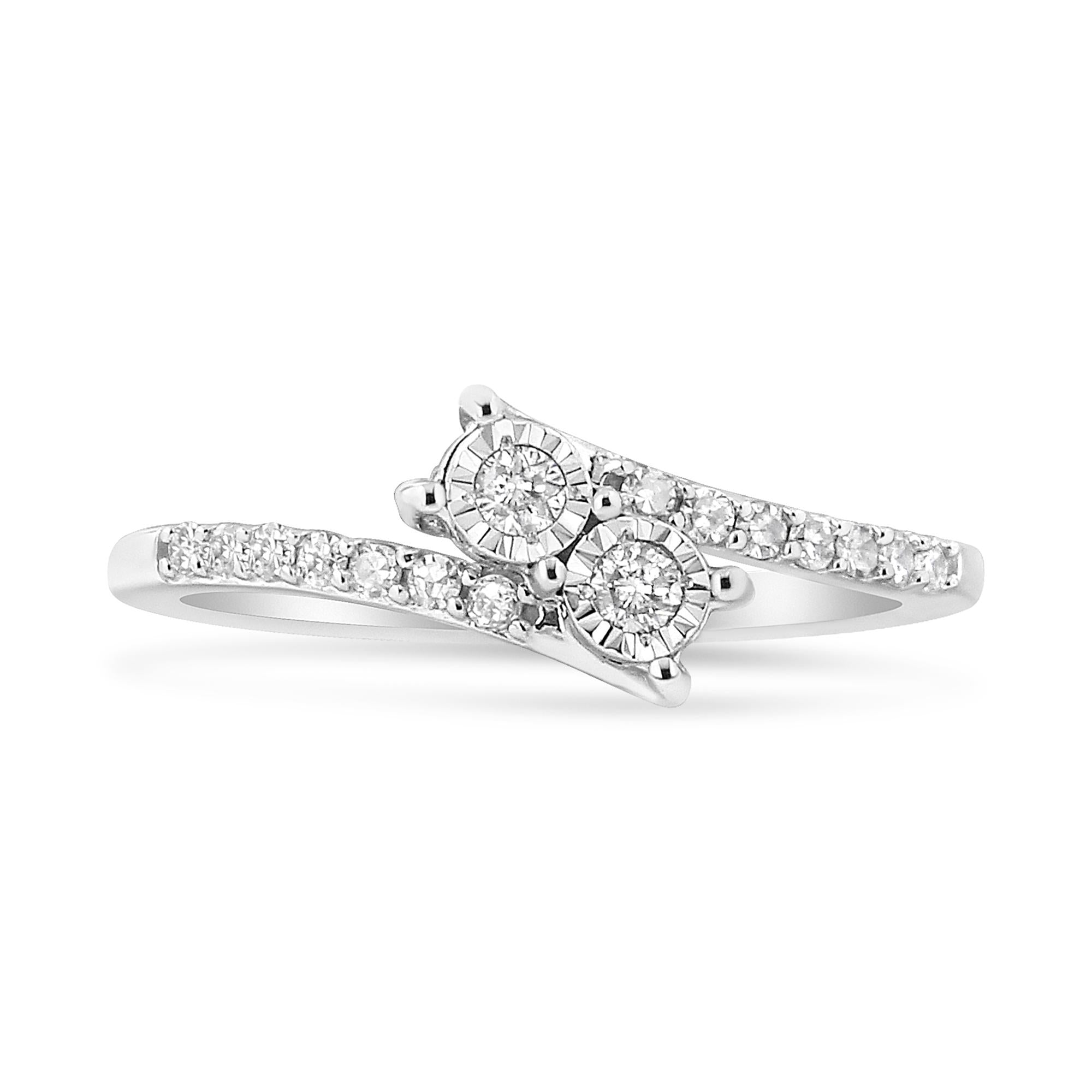 10K White Gold 1/4 Cttw Miracle Set Round Cut Diamond Two-Stone Ring (H-I Color, I2 Clarity) - Friggin Jewelry