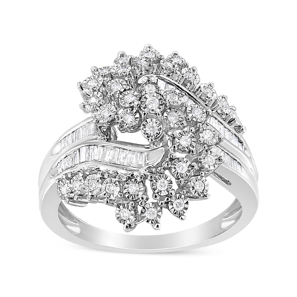 .925 Sterling Silver 1/5 Cttw Miracle-Set Diamond Heart Cross-Over Bypass Ring (I-J Color, I2-I3 Clarity) - Friggin Jewelry