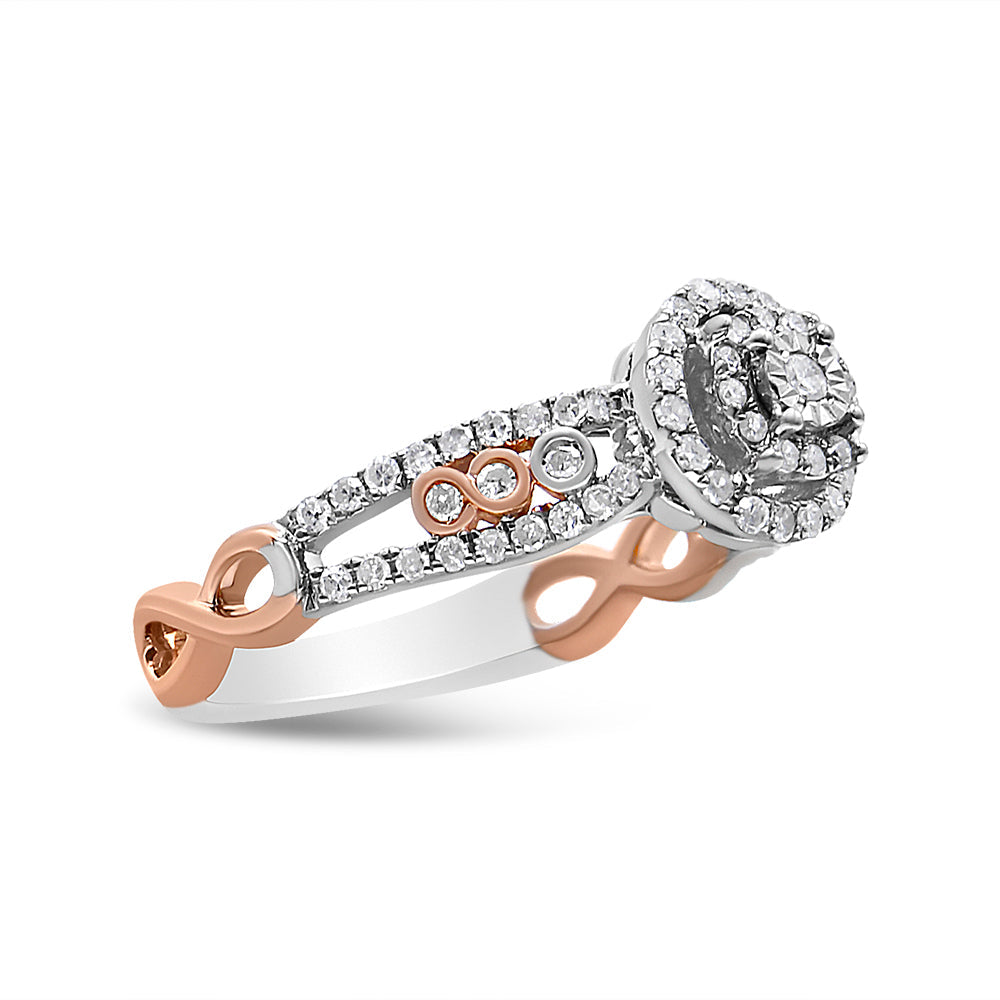 14K Rose Gold Plated .925 Sterling Silver 1/2 Cttw Round Diamond Double Frame Cross-Over Split Shank Engagement Ring (I-J Color, I2-I3 Clarity) - Friggin Jewelry