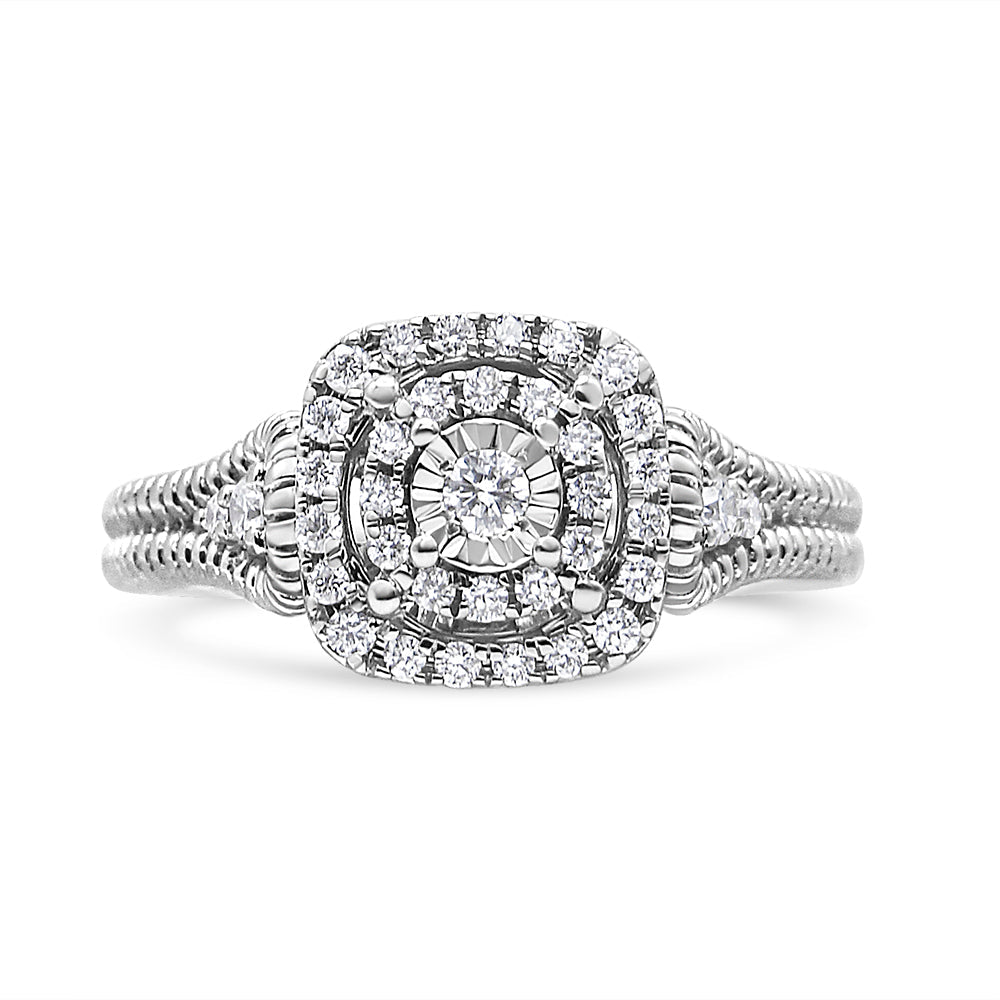 .925 Sterling Silver 1/3 Cttw Miracle Set Round-Cut Diamond Cocktail Ring (H-I Color, I1-I2 Clarity) - Friggin Jewelry