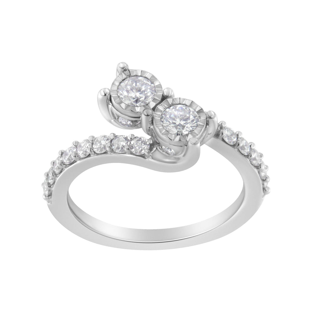 10K White Gold Two-Stone Miracle-Set Diamond Bypass Ring (1 Cttw, H-I Color, I1-I2 Clarity) - Friggin Jewelry Premium