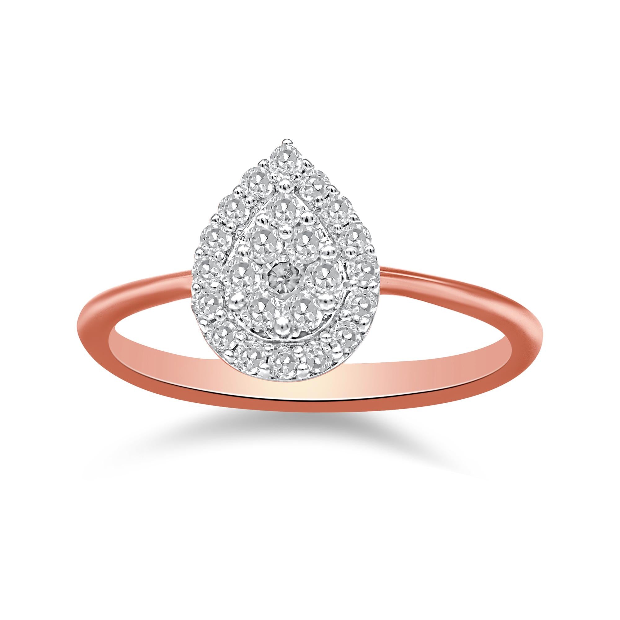 10K Rose Gold 3/8 Cttw Round-Cut Diamond Pear Promise Ring (I-J Color, I2-I3 Clarity) - Friggin Jewelry