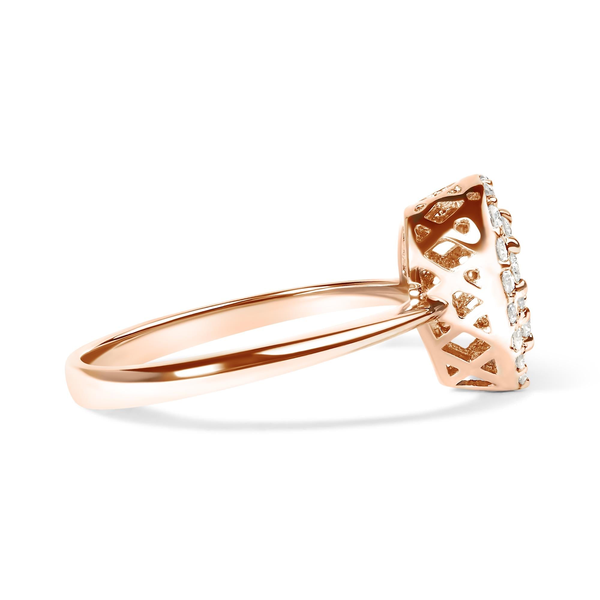 Anello con promessa Halo in oro rosa 10 carati con diamanti compositi da 3/8 carati a forma di pera (colore IJ, purezza I2-I3) - Friggin Jewelry