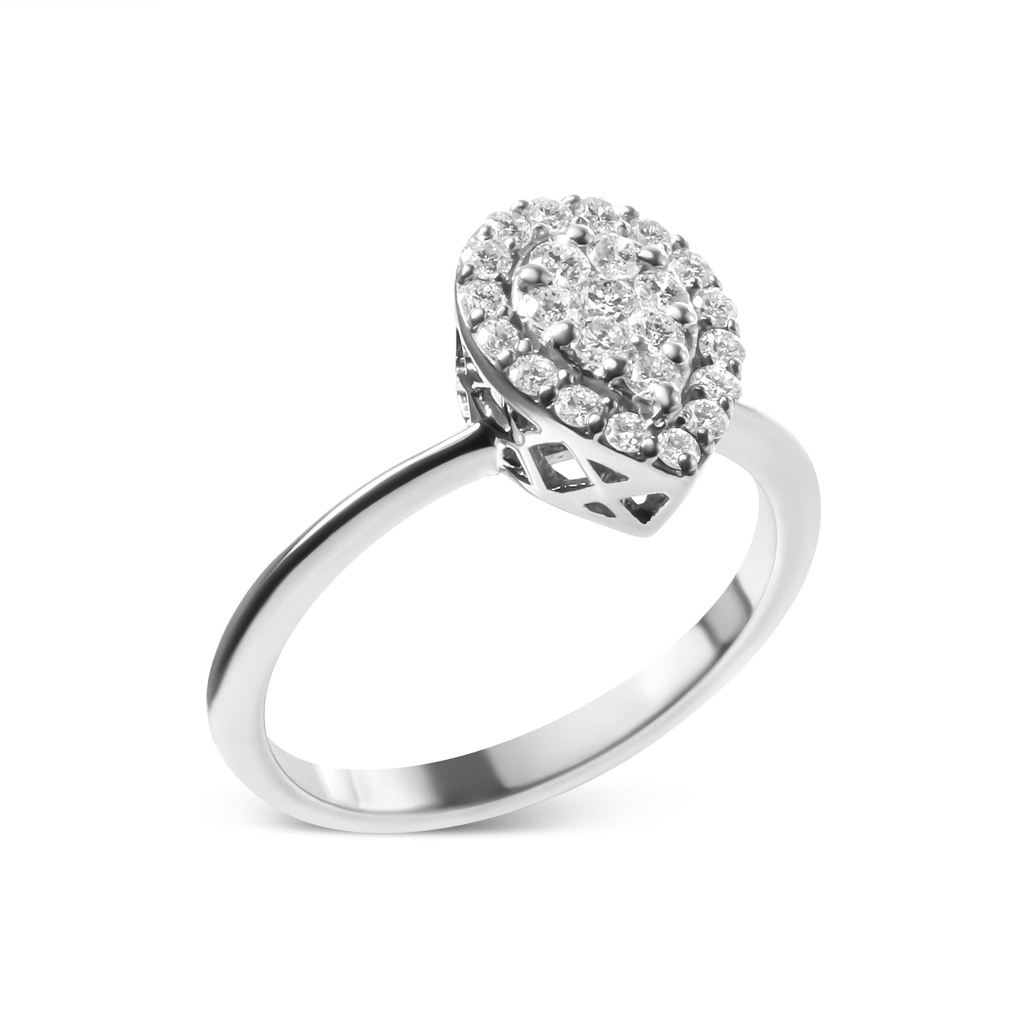 10K White Gold 3/8 Cttw Round-Cut Lab Grown Diamond Cluster Pear Promise Ring (G-H Color, VS2-SI1 Clarity) - Friggin Jewelry
