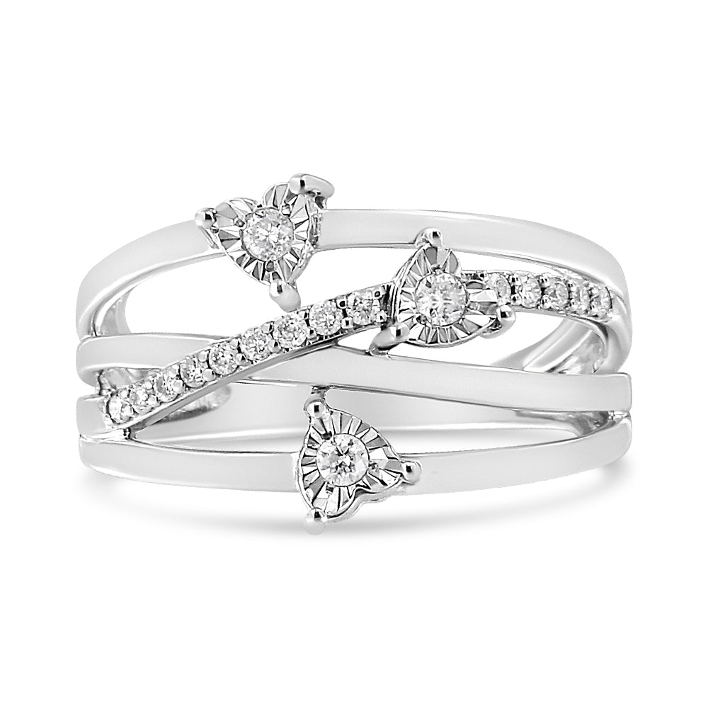 .925 Sterling Silver 1/5 Cttw Miracle-Set Diamond Heart Cross-Over Bypass Ring (I-J Color, I2-I3 Clarity) - Friggin Jewelry