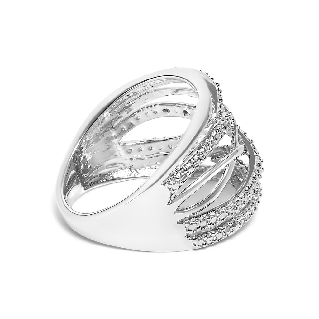 Anillo cruzado con detalles de diamantes en plata de ley 925 (color IJ, claridad I2-I3) - Friggin Jewelry