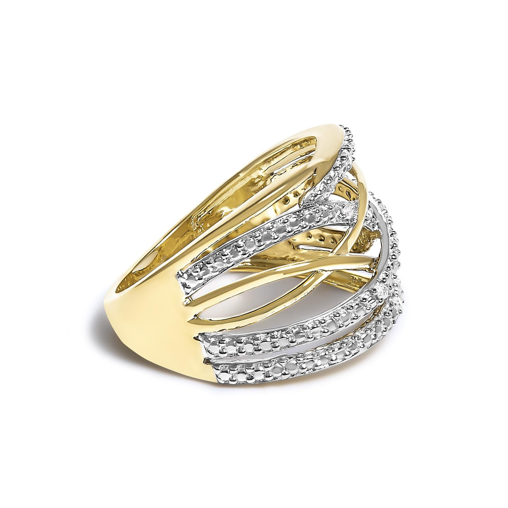 Anillo cruzado con detalles de diamantes en plata de ley 925 (color IJ, claridad I2-I3) - Friggin Jewelry