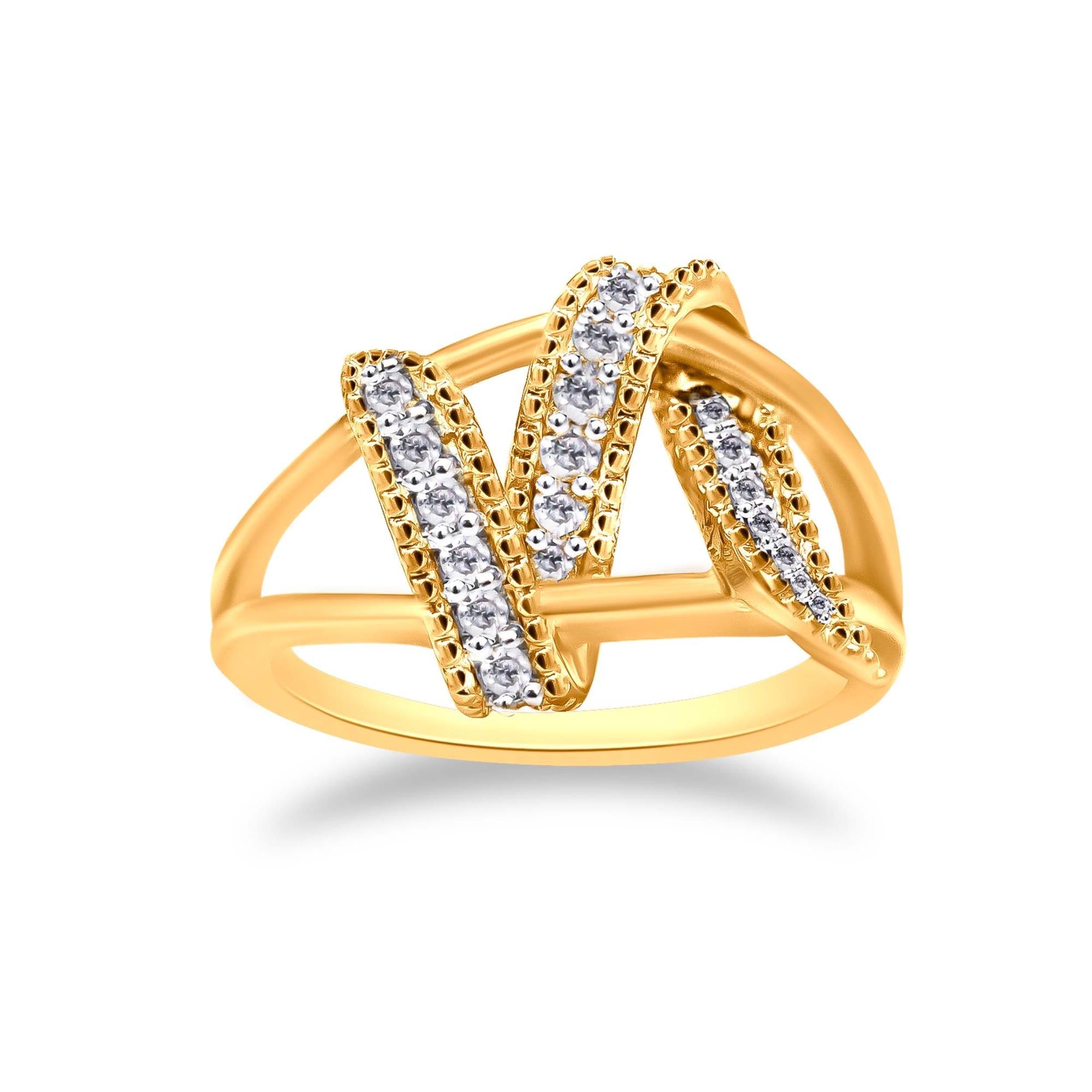 14K Yellow Gold Plated .925 Sterling Silver 1/4 Cttw Diamond Interlocking Bypass Ring (I-J Color, I1-I2 Clarity) - Friggin Jewelry