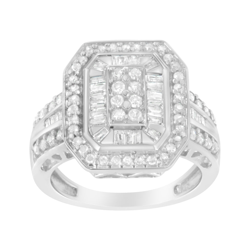 Anello cattedrale in argento sterling 925 con diamanti taglio baguette e taglio rotondo (0,75 ct, colore HI, purezza I2-I3) - Friggin Jewelry