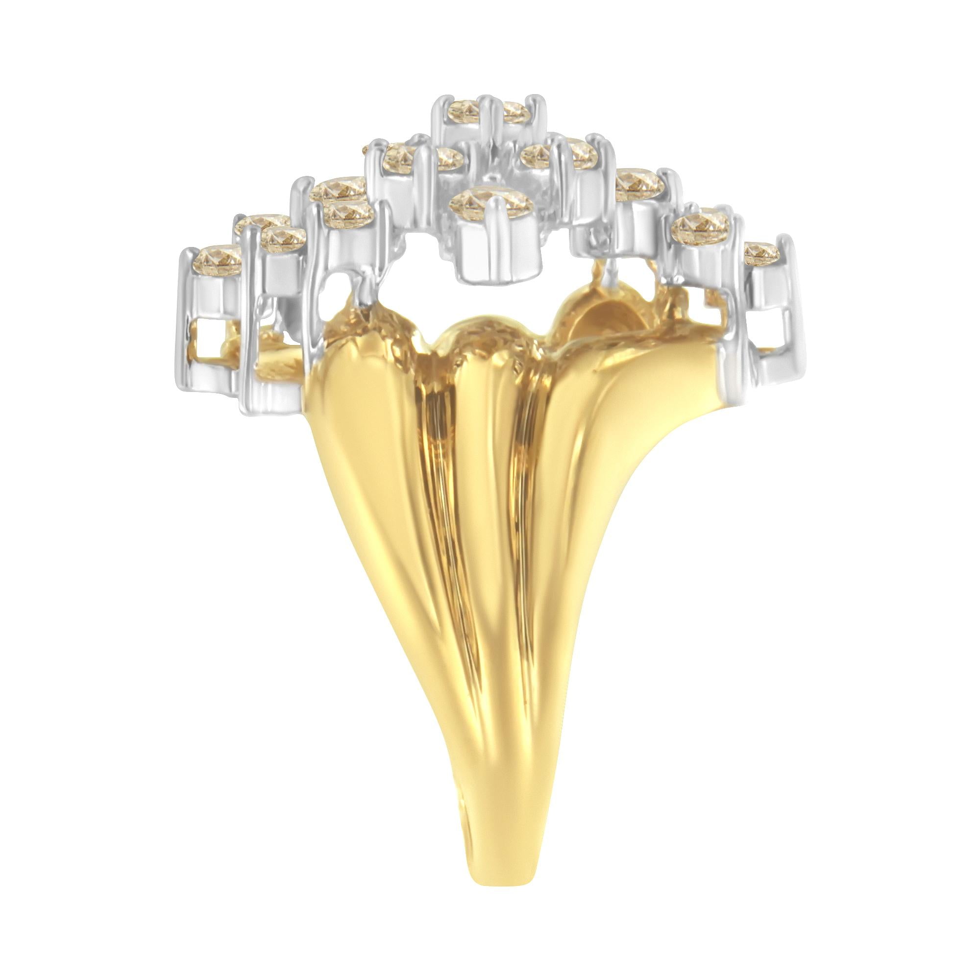 10K Yellow Gold Plated .925 Sterling Silver Diamond Cocktail Ring (1 1/2 Cttw, J-K Color, I1-I2 Clarity) - Friggin Jewelry