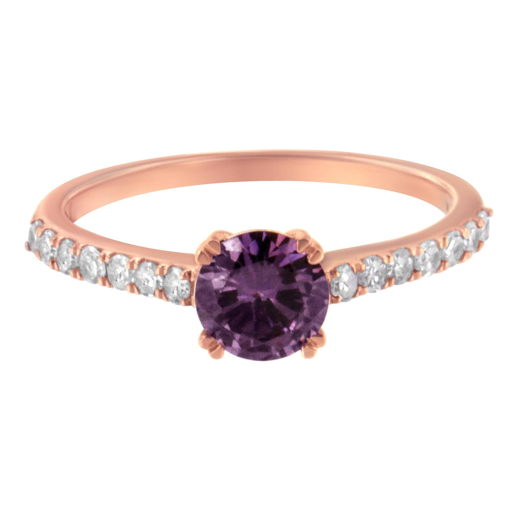Anello Halo in oro rosa 10 carati con diamanti da 1/4 carati e pietre preziose da 6 mm (colore HI, purezza I1-I2) - Friggin Jewelry