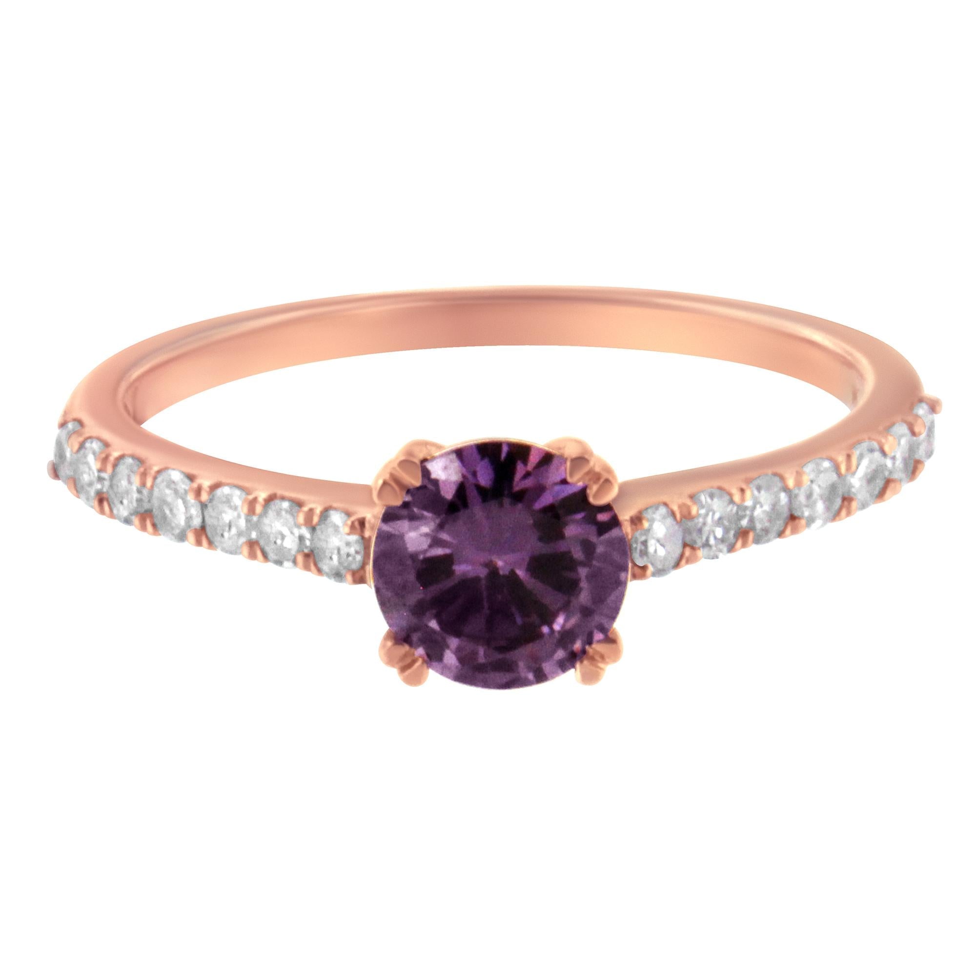 10K Rose Gold 1/4 Cttw Diamond and 6MM Gemstone Halo Ring(H-I Color, I1-I2 Clarity) - Friggin Jewelry