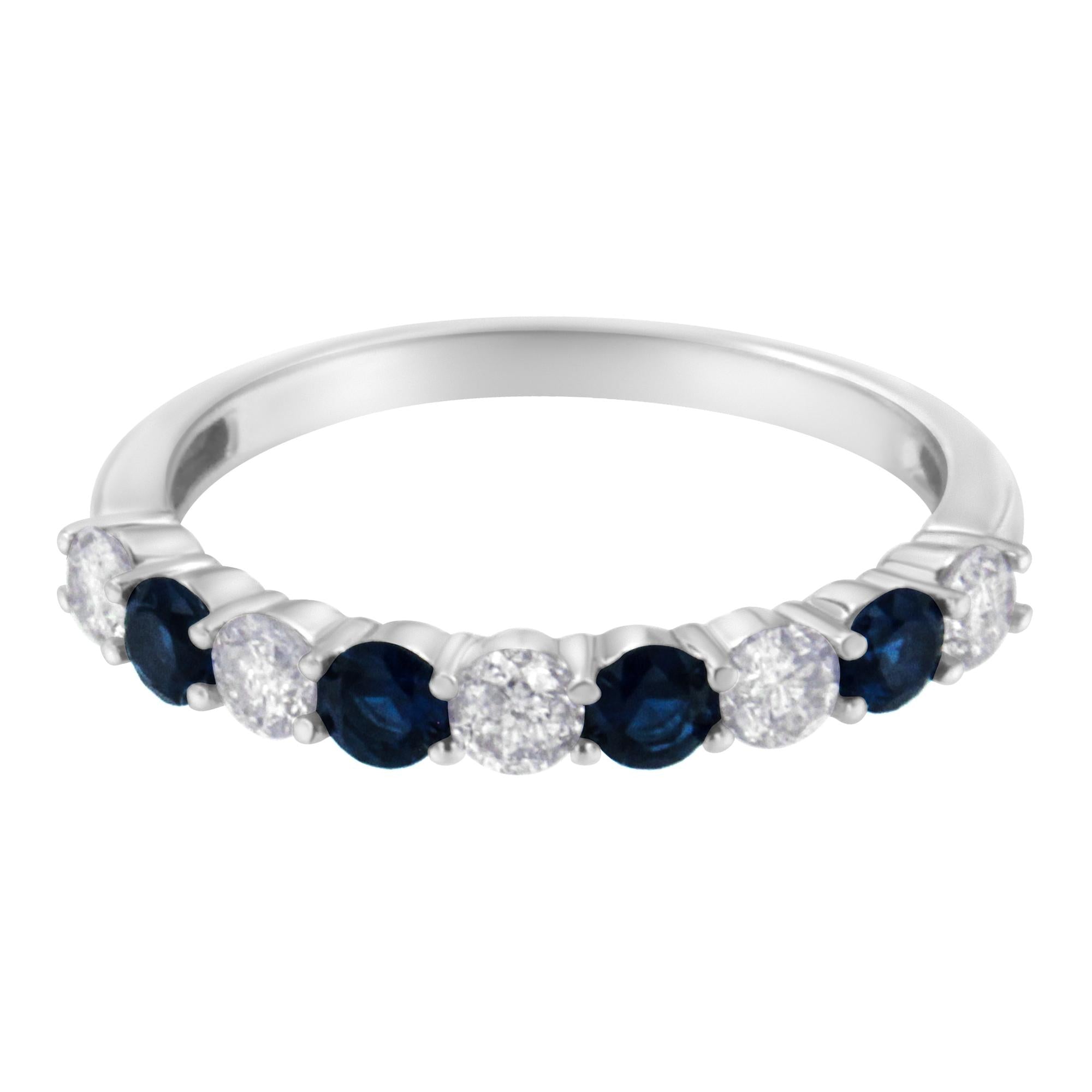 10KT White Gold 1/2 cttw Diamond and 3MM Created Gemstone Band Ring (H-I, I1-I2) - Friggin Jewelry