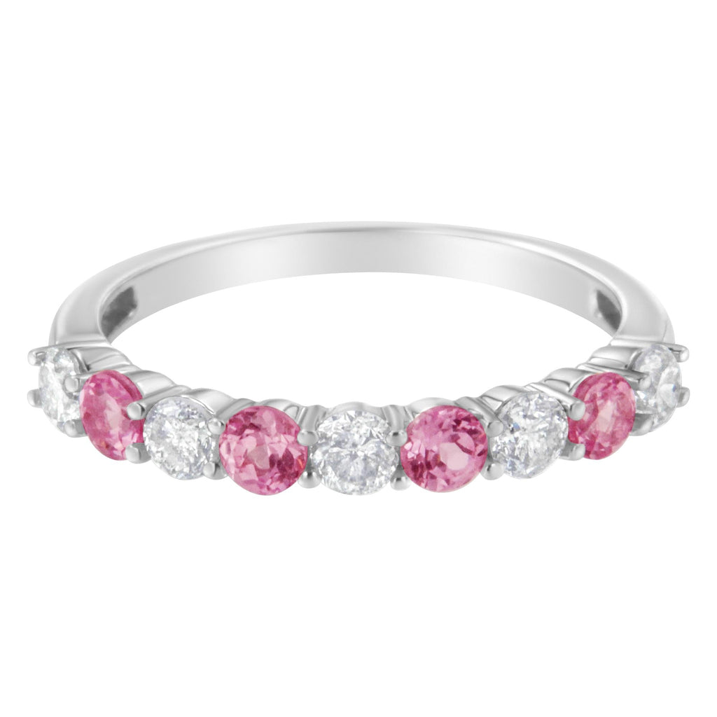 10KT White Gold 1/2 cttw Diamond and 3MM Created Gemstone Band Ring (H-I, I1-I2) - Friggin Jewelry