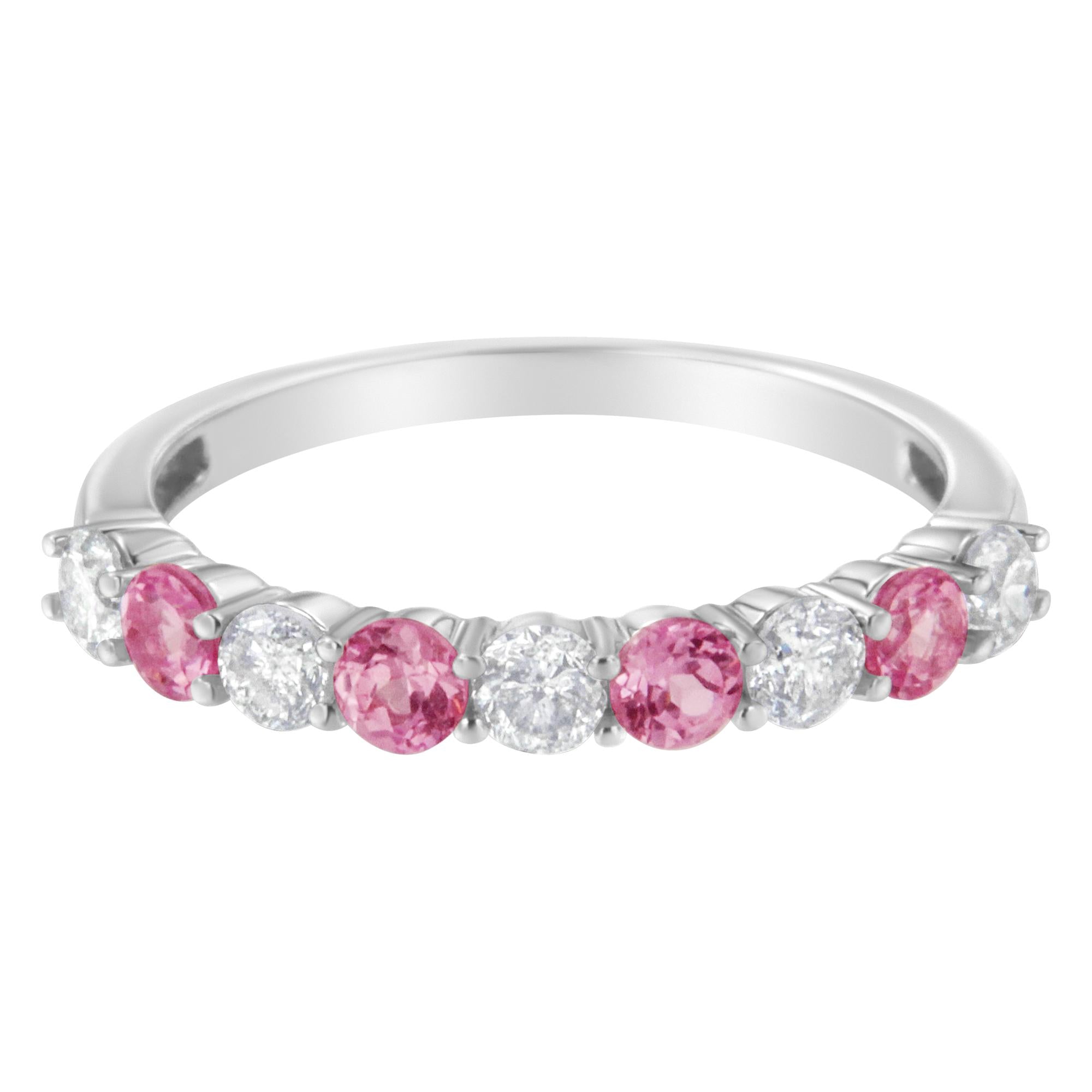 10KT White Gold 1/2 cttw Diamond and 3MM Created Gemstone Band Ring (H-I, I1-I2) - Friggin Jewelry