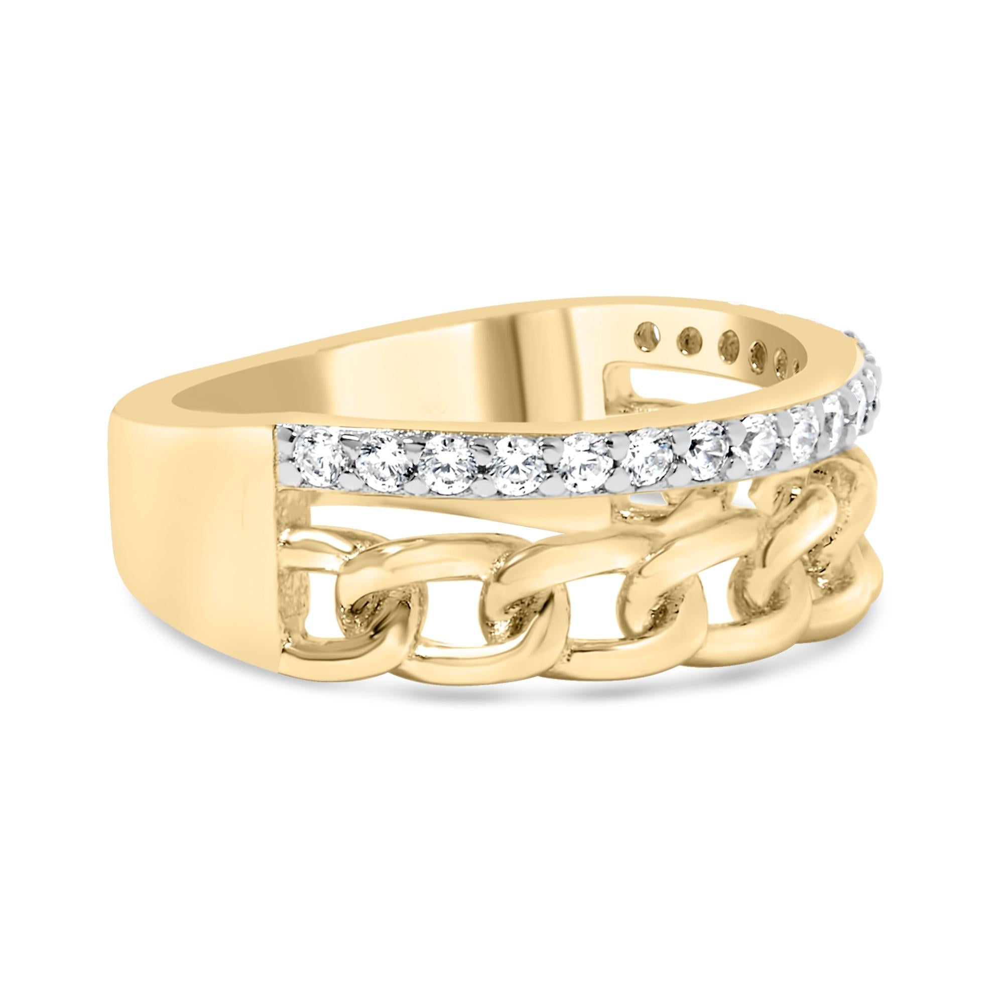 10K Yellow Gold 1/5 Cttw Diamond Cuban Link Ring Band (I-J Color, I2-I3 Clarity) - Friggin Jewelry