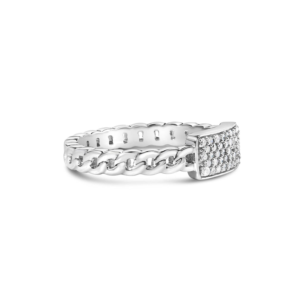 .925 Sterling Silver 1/5 Cttw Diamond ID and Cuban Link Band Ring (I-J Color, I2-I3 Clarity) - Friggin Jewelry