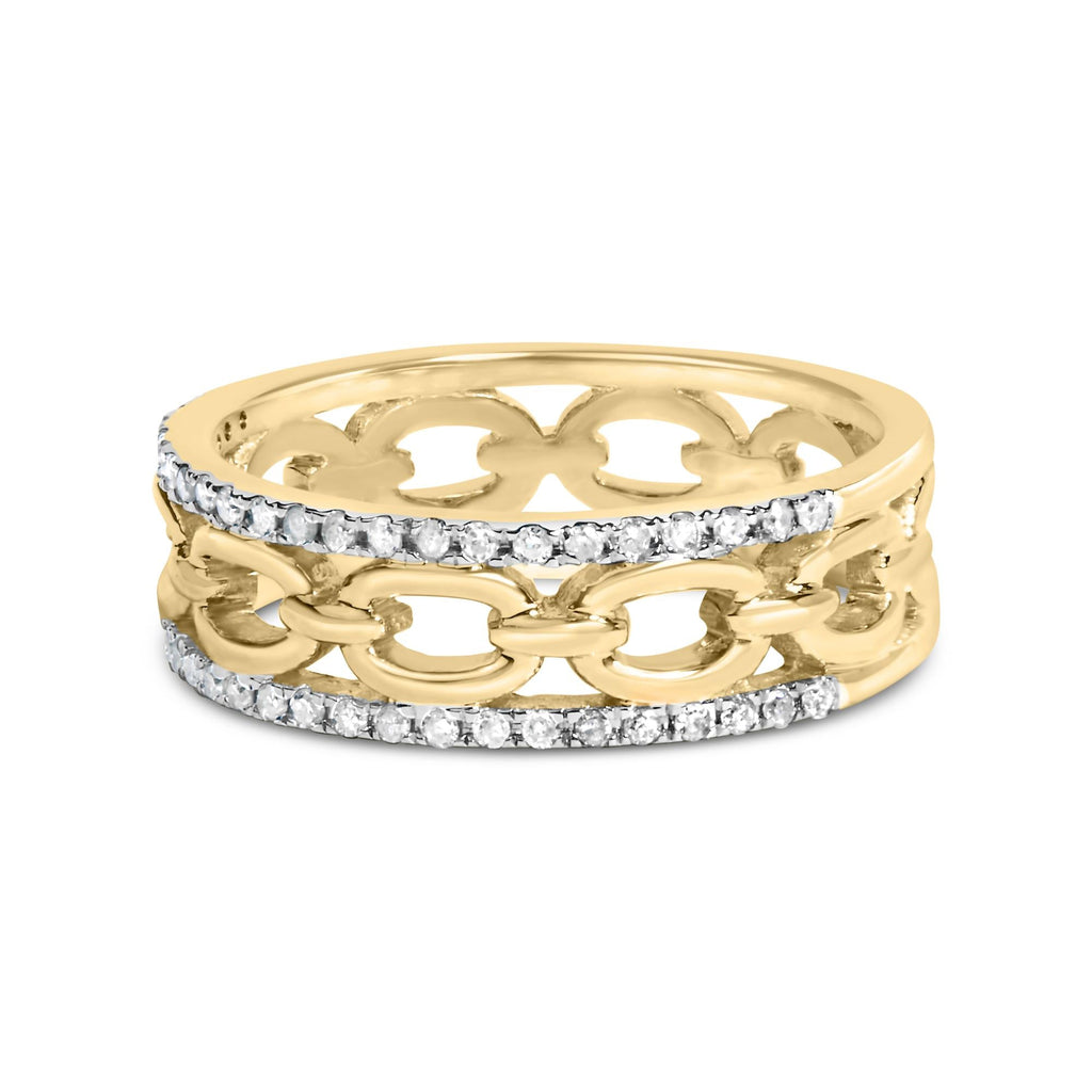 10K Yellow Gold 1/5 Cttw Diamond Two Row Cuban Link Ring - Friggin Jewelry