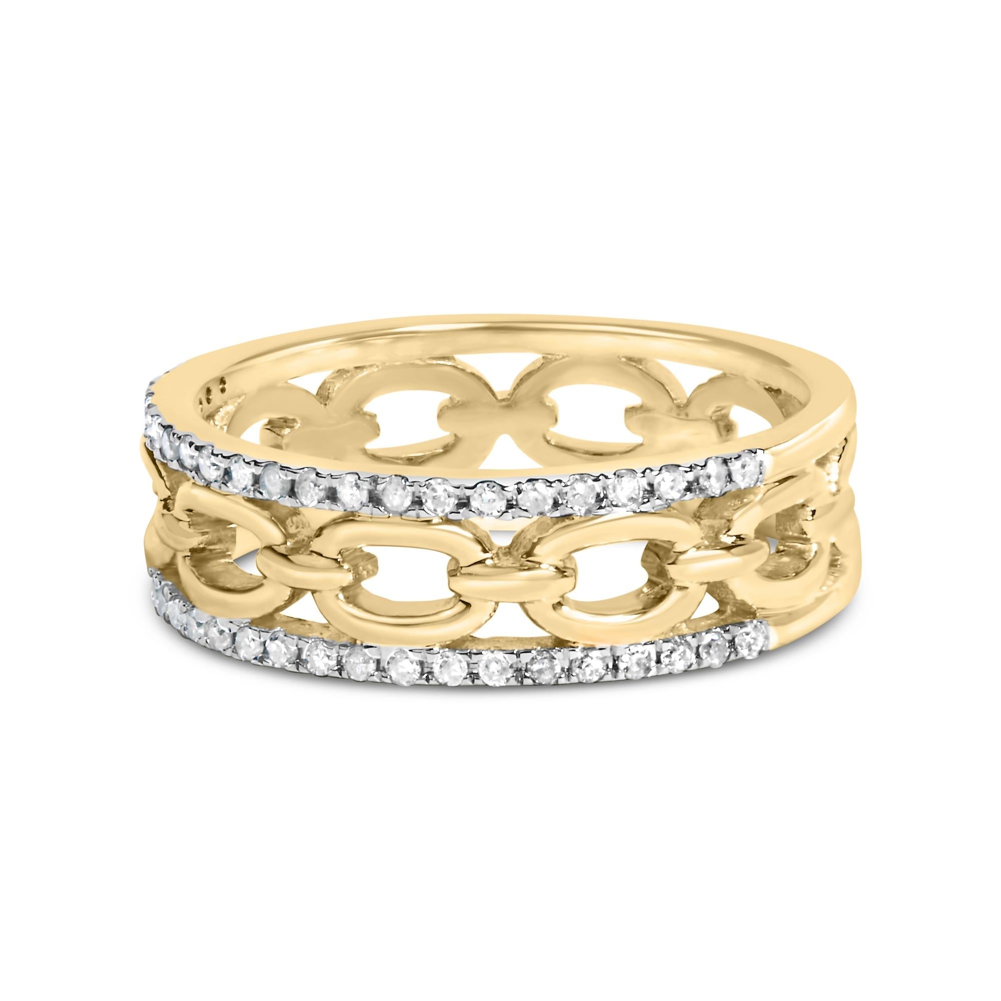 10K Yellow Gold 1/5 Cttw Diamond Two Row Cuban Link Ring - Friggin Jewelry
