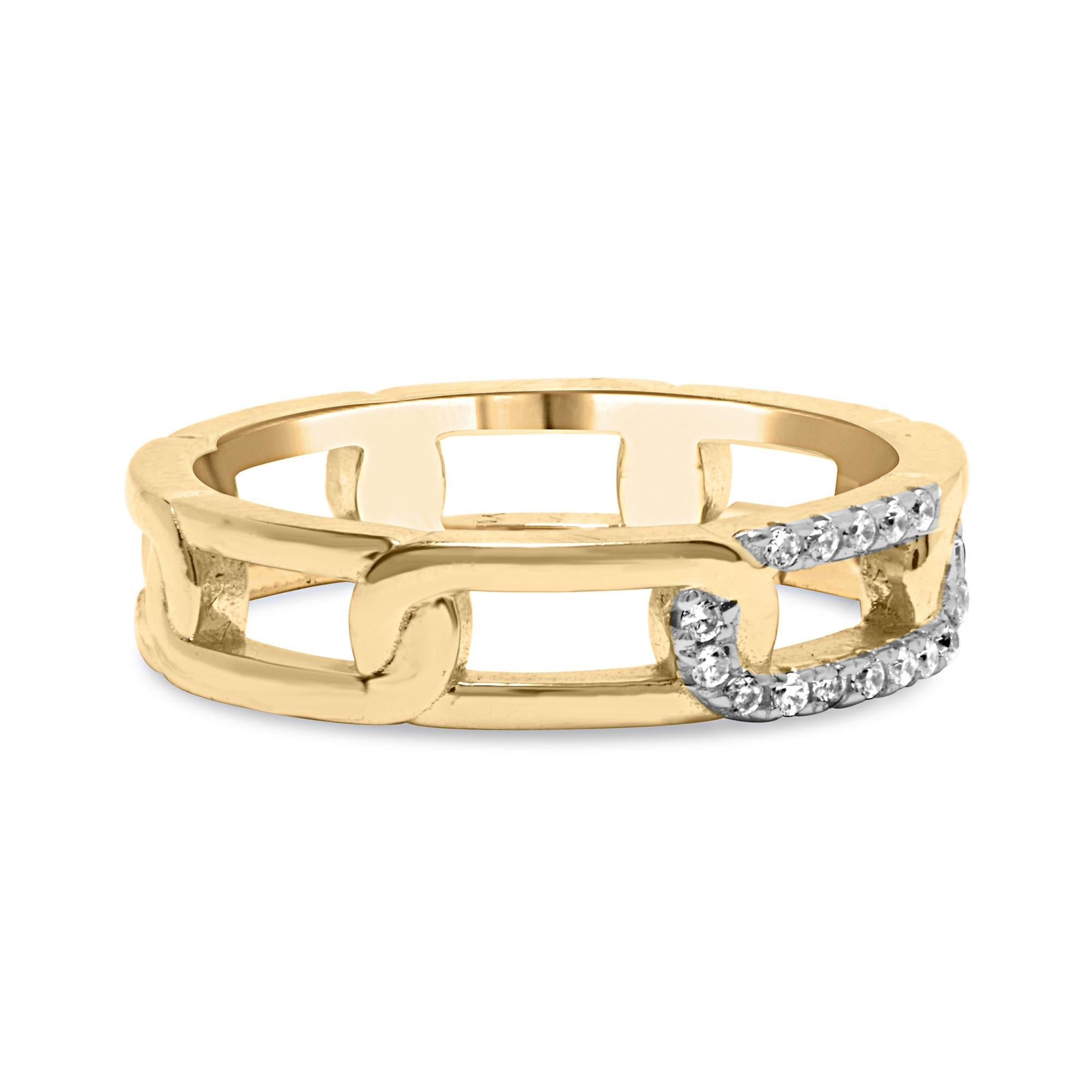 10K Yellow Gold Diamond Accent Paperclip Band Ring (I-J Color, I2-I3 Clarity) - Friggin Jewelry