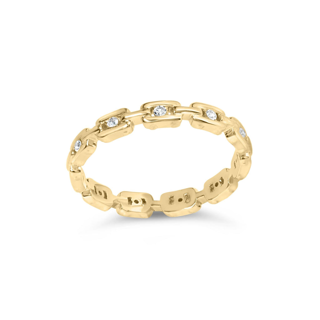 10K Yellow Gold 1/10 Cttw Paperclip Style Link Band Ring (H-I Color, I1-I2 Clarity) - Friggin Jewelry