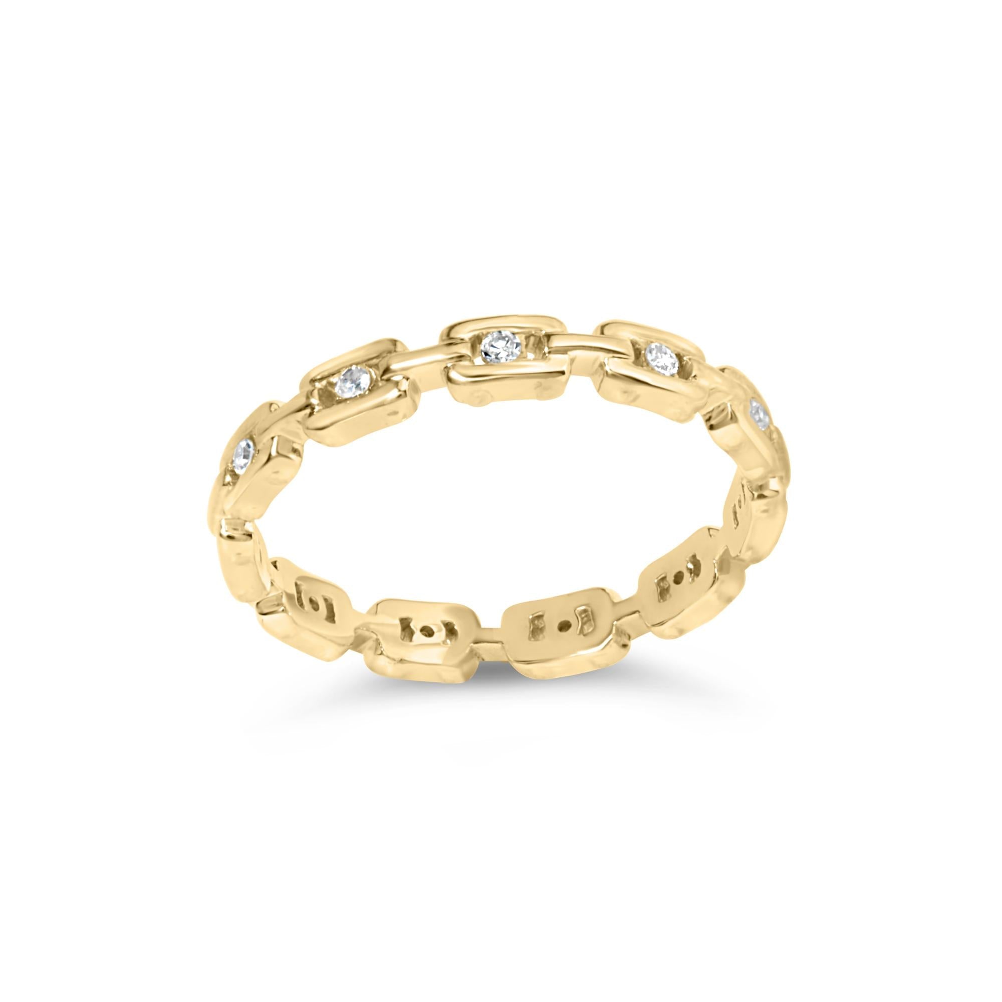 10K Yellow Gold 1/10 Cttw Paperclip Style Link Band Ring (H-I Color, I1-I2 Clarity) - Friggin Jewelry