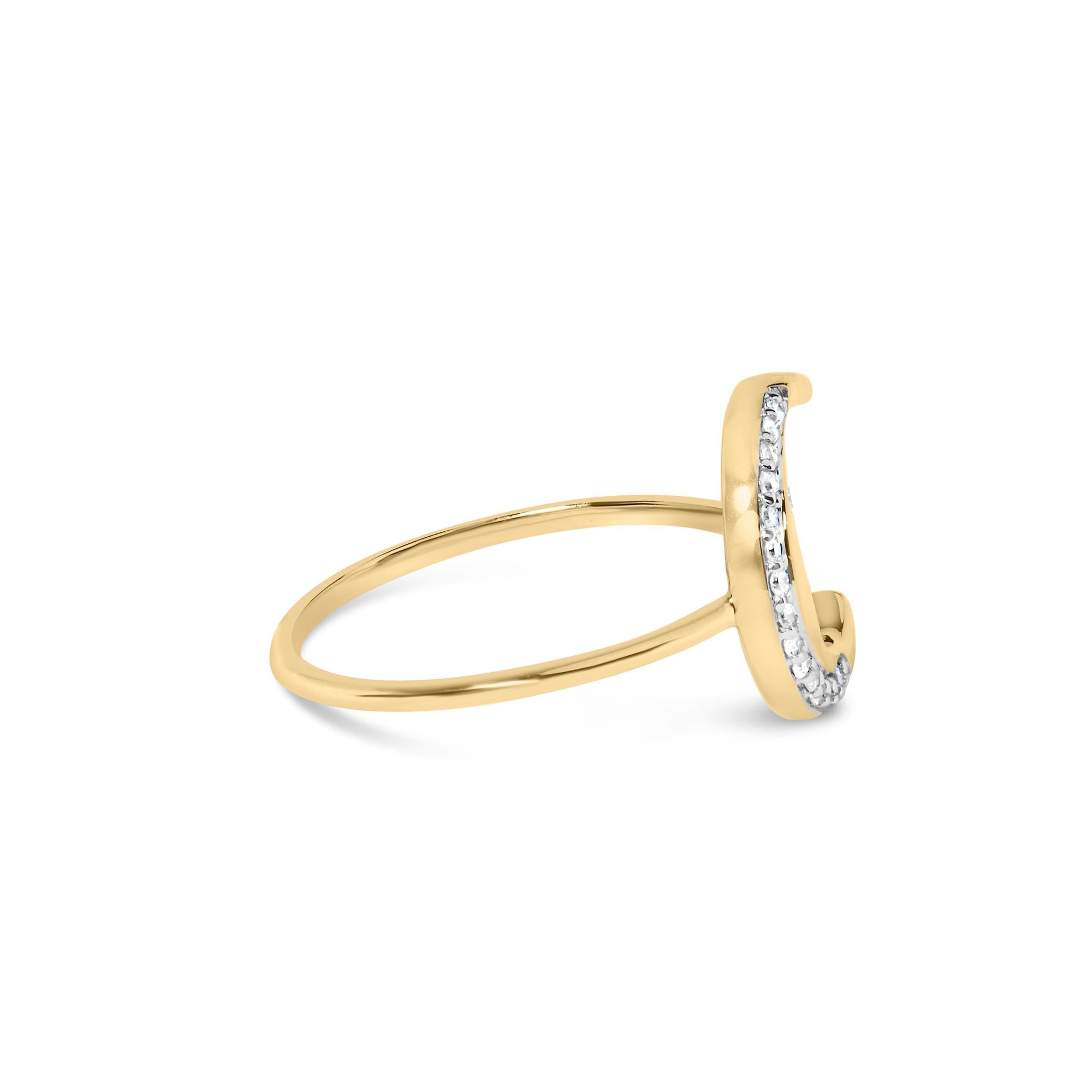 10K Yellow Gold 1/10 Cttw Diamond Crescent Moon Ring (I-J Color, I1-I2 Clarity) - Friggin Jewelry