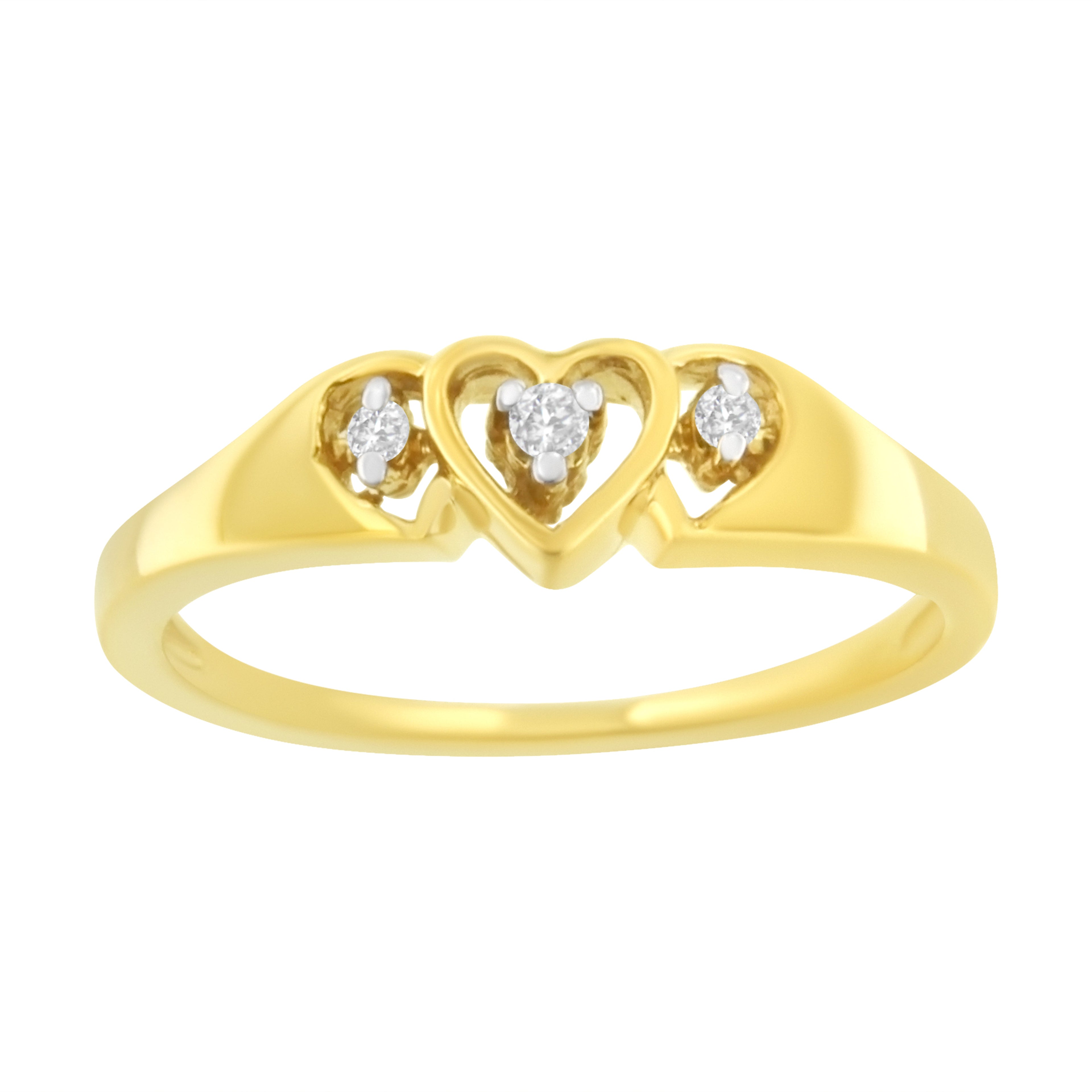 10KT Yellow Gold 1/20 cttw Diamond Triple Heart Diamond Ring (K-L, I1-I2) - Friggin Jewelry