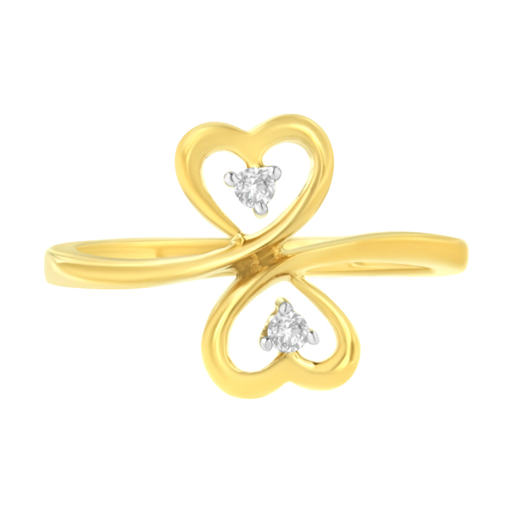 14KT Yellow Gold 1/20 ctw. Dual Heart Diamond Ring (K-L, I1-I2) - Friggin Jewelry