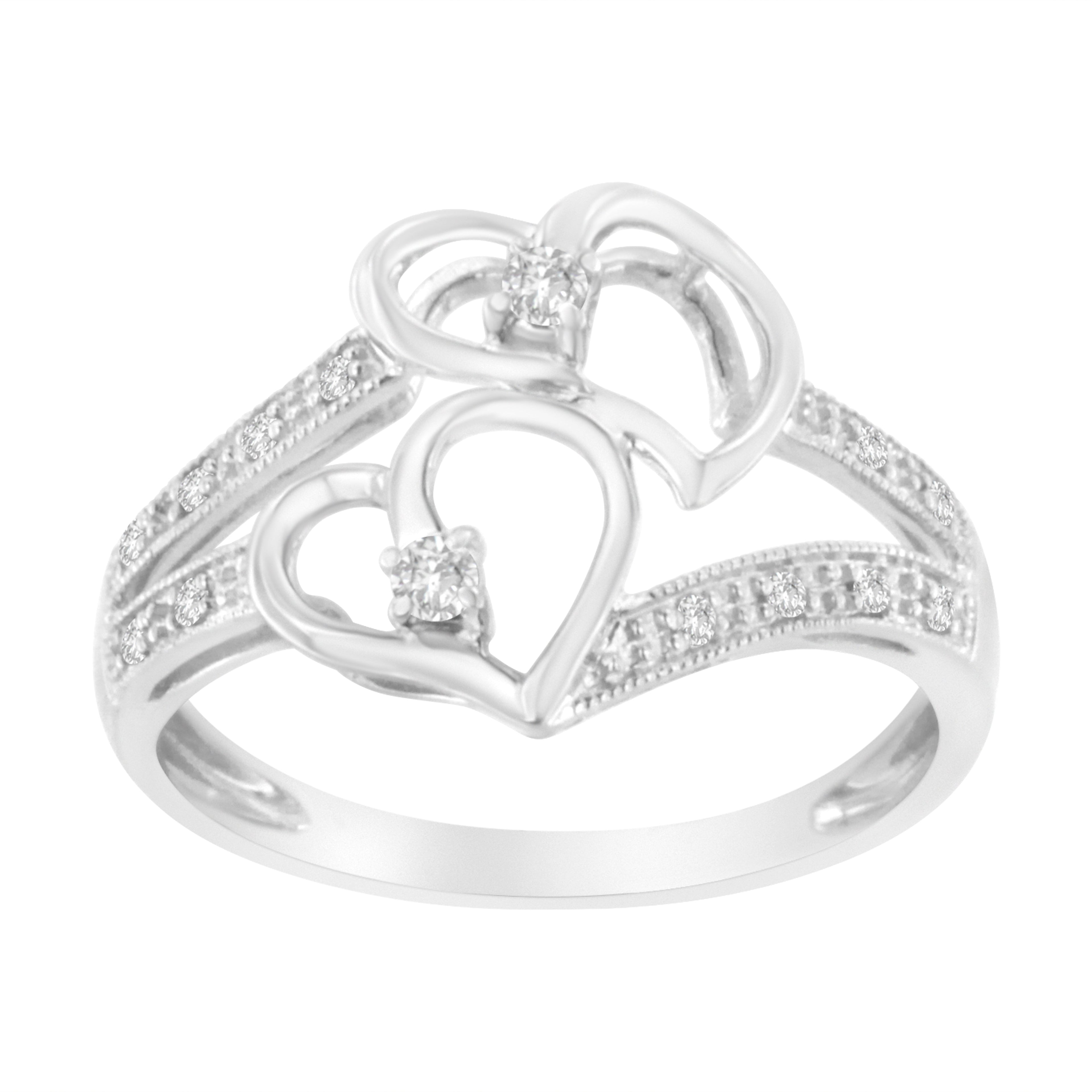 14KT White Gold 1/10 cttw Diamond Twin Heart Ring - Friggin Jewelry