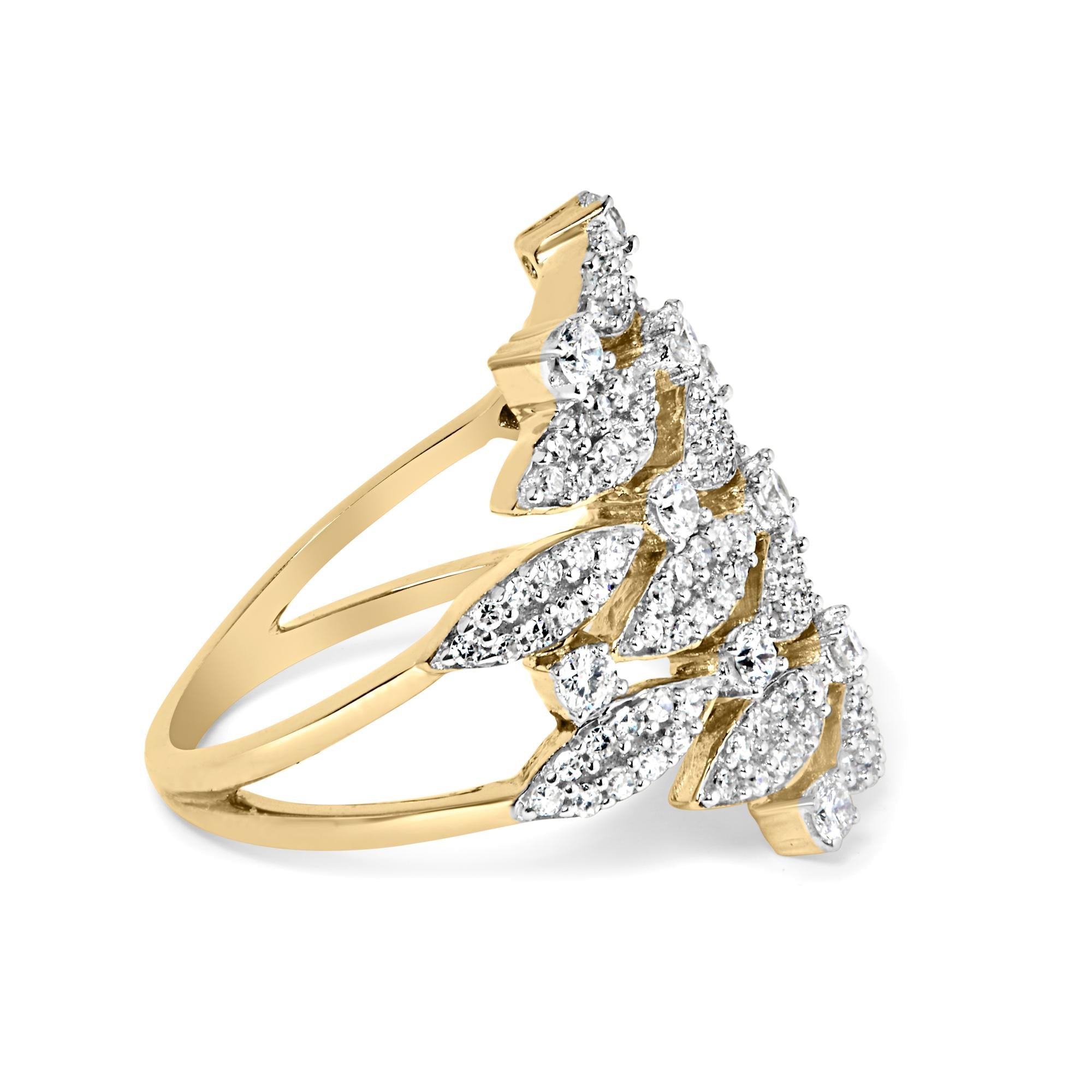 14K Yellow Gold 1.0 Cttw Diamond Geometric Stacked Open Cocktail Ring (I-J Color, I1-I2 Clarity) - Friggin Jewelry Premium