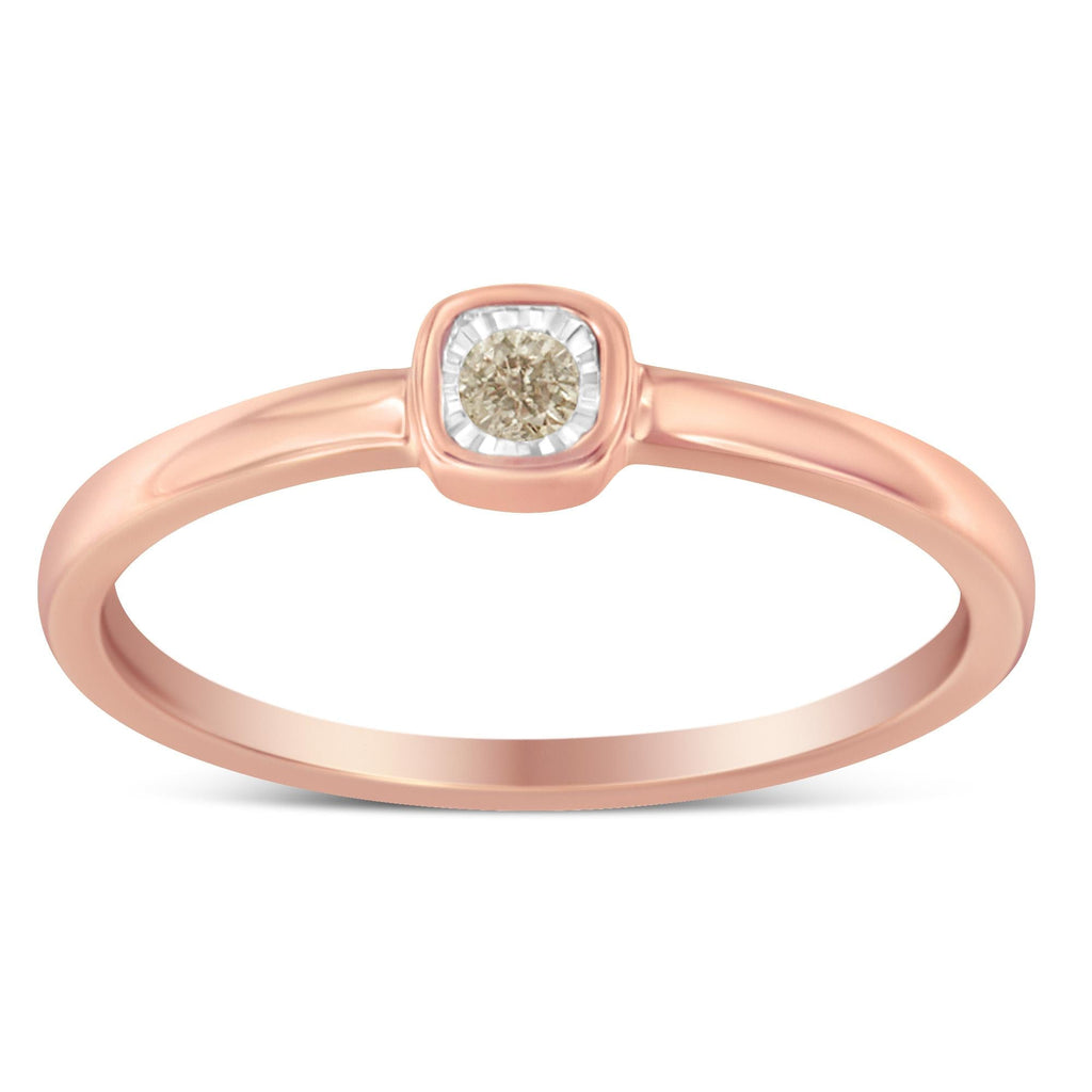 Anello in argento sterling 925 placcato oro rosa 14K con diamanti da 1/20 carati a forma di cuscino quadrato incastonato Miracle, piccolo anello di promessa alla moda (colore JK, purezza I1-I2) - Friggin Jewelry