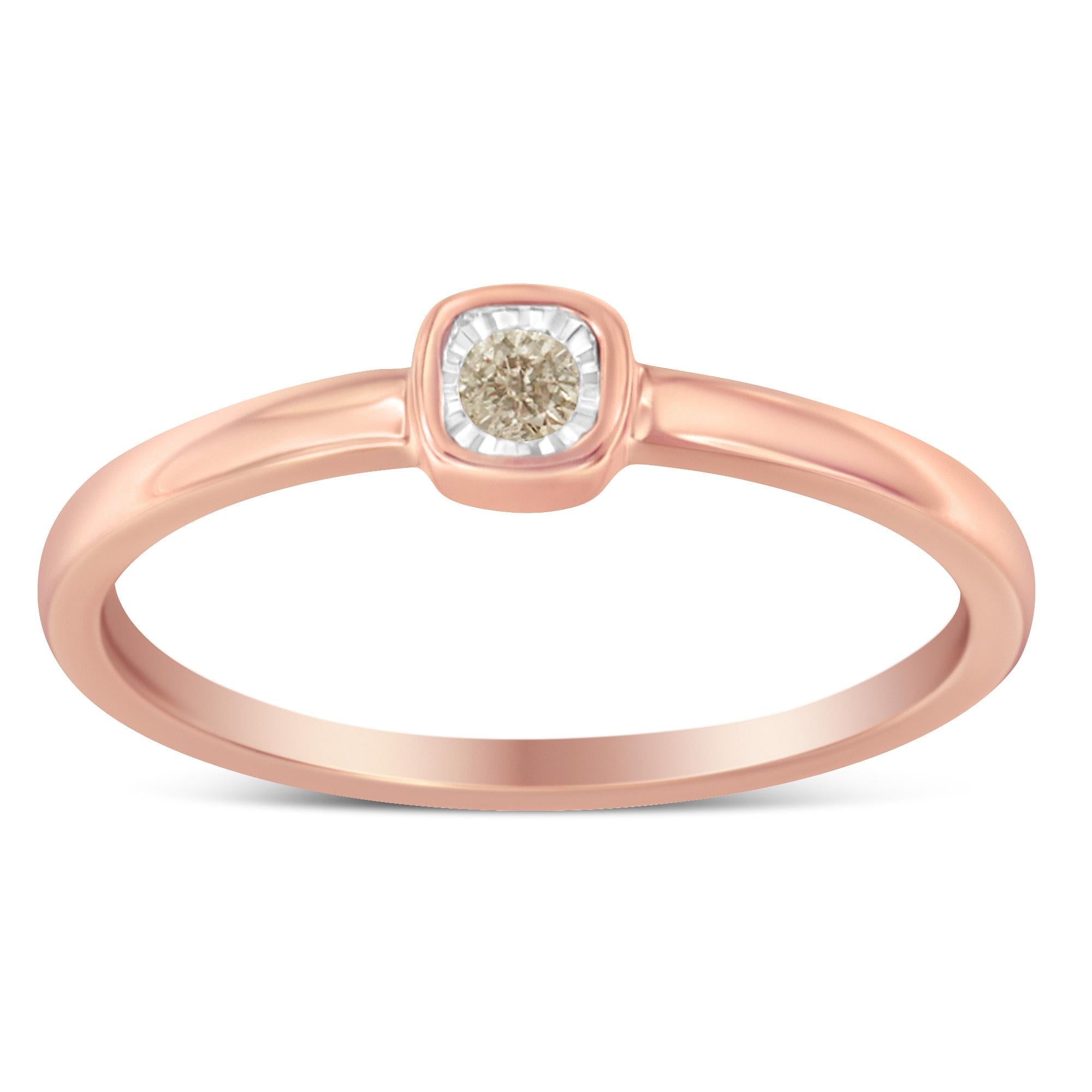 14K Rose Gold Plated .925 Sterling Silver 1/20 Carat Diamond Square Cushion-Shaped Miracle Set Petite Fashion Promise Ring (J-K Color, I1-I2 Clarity) - Friggin Jewelry