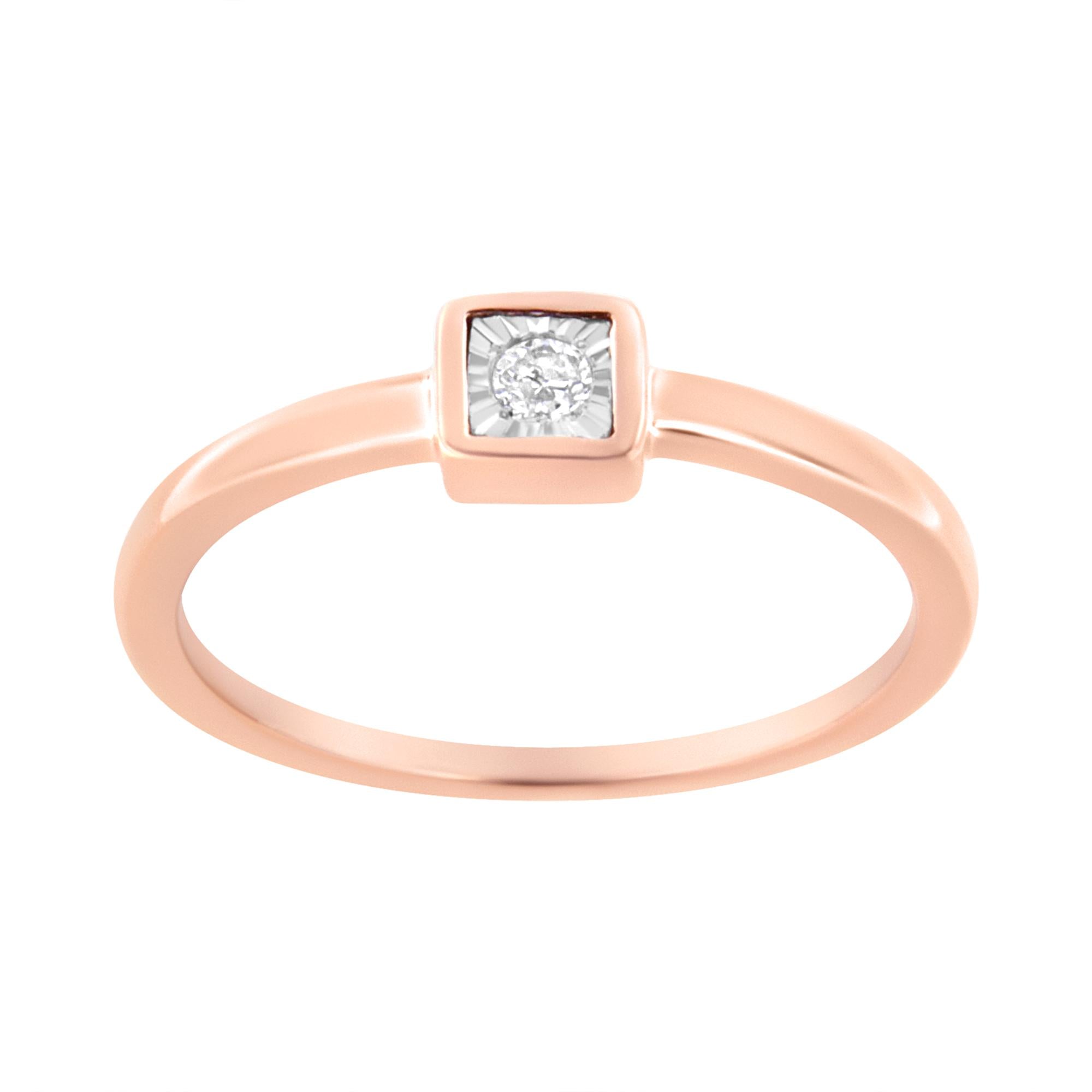 14K Rose Gold Plated .925 Sterling Silver 1/20 cttw Miracle Set Diamond Promise Ring (J-K Color, I1-I2 Clarity) - Friggin Jewelry