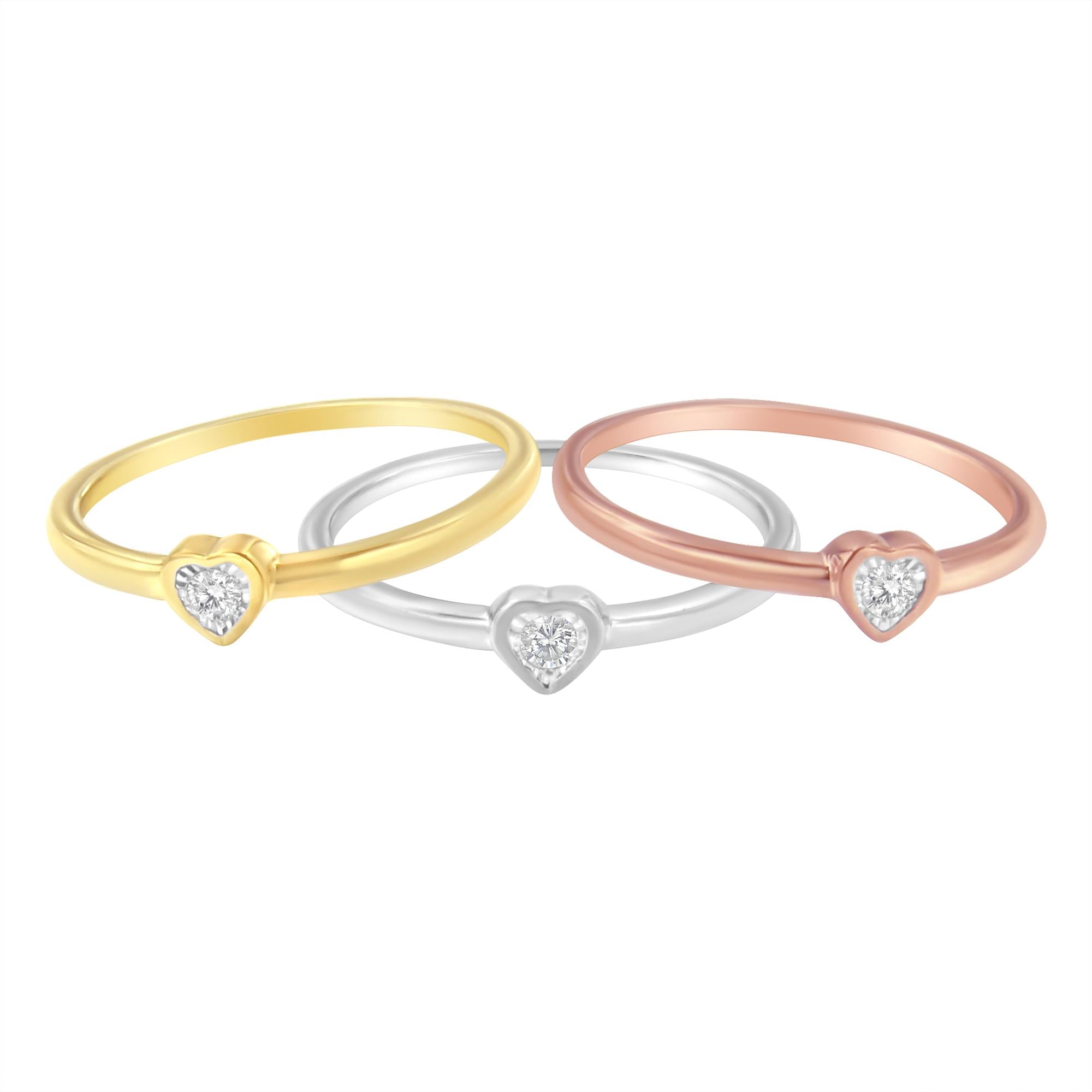 .925 Sterling Silver Diamond Heart Shaped Stackable Promise Ring Set (1/6 Cttw, J-K Color, I1-I2 Clarity) - Friggin Jewelry