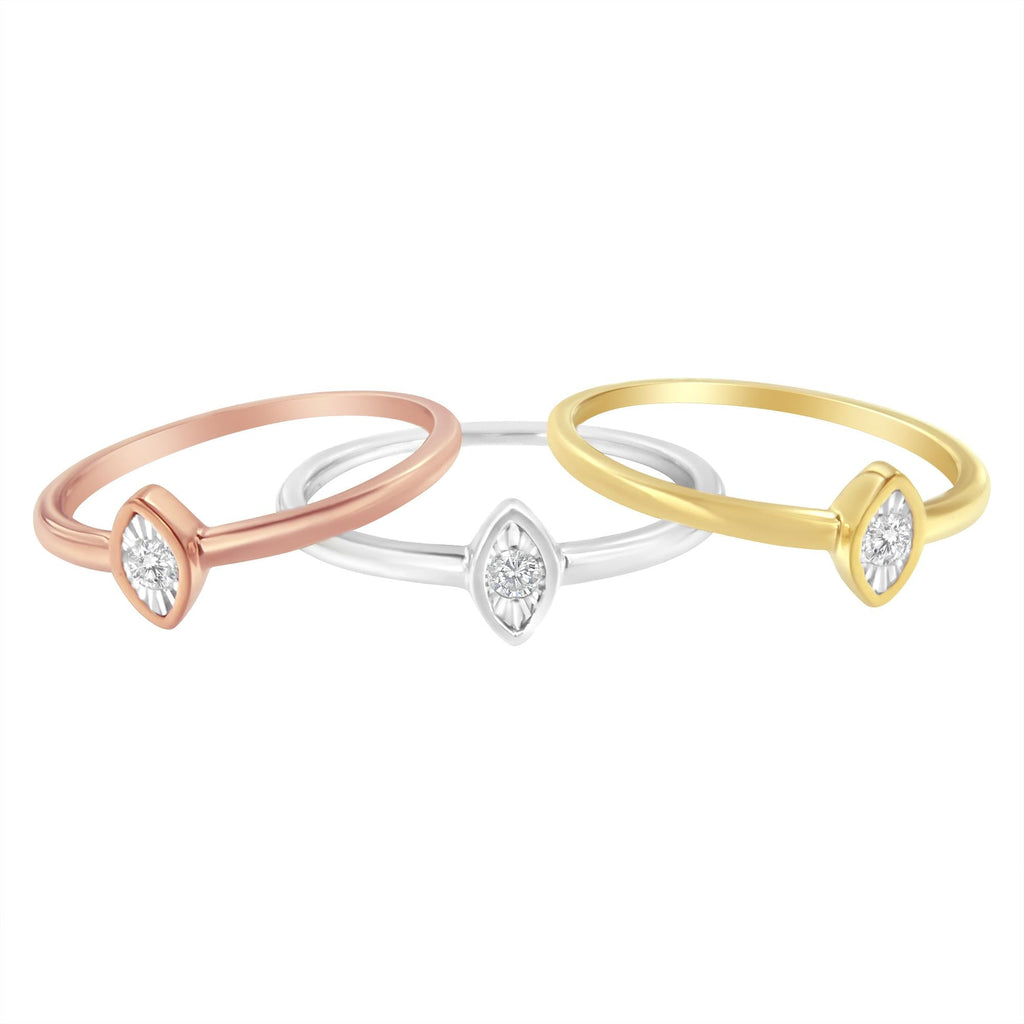 Anillo de compromiso apilable de plata de ley 925 bañado en oro de 14 quilates con diamantes de 1/6 quilates en forma de marquesa (color JK, claridad I1-I2) - Friggin Jewelry