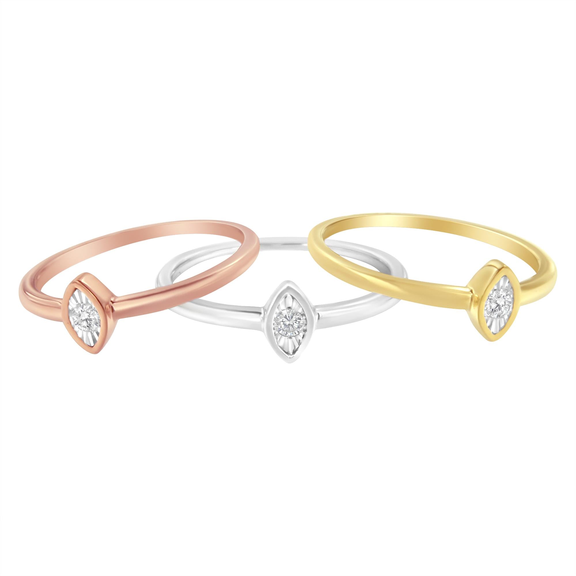 14K Gold Plated .925 Sterling Silver 1/6 Cttw Diamond Marquise Shaped Stackable Promise Ring Set (J-K Color, I1-I2 Clarity) - Friggin Jewelry