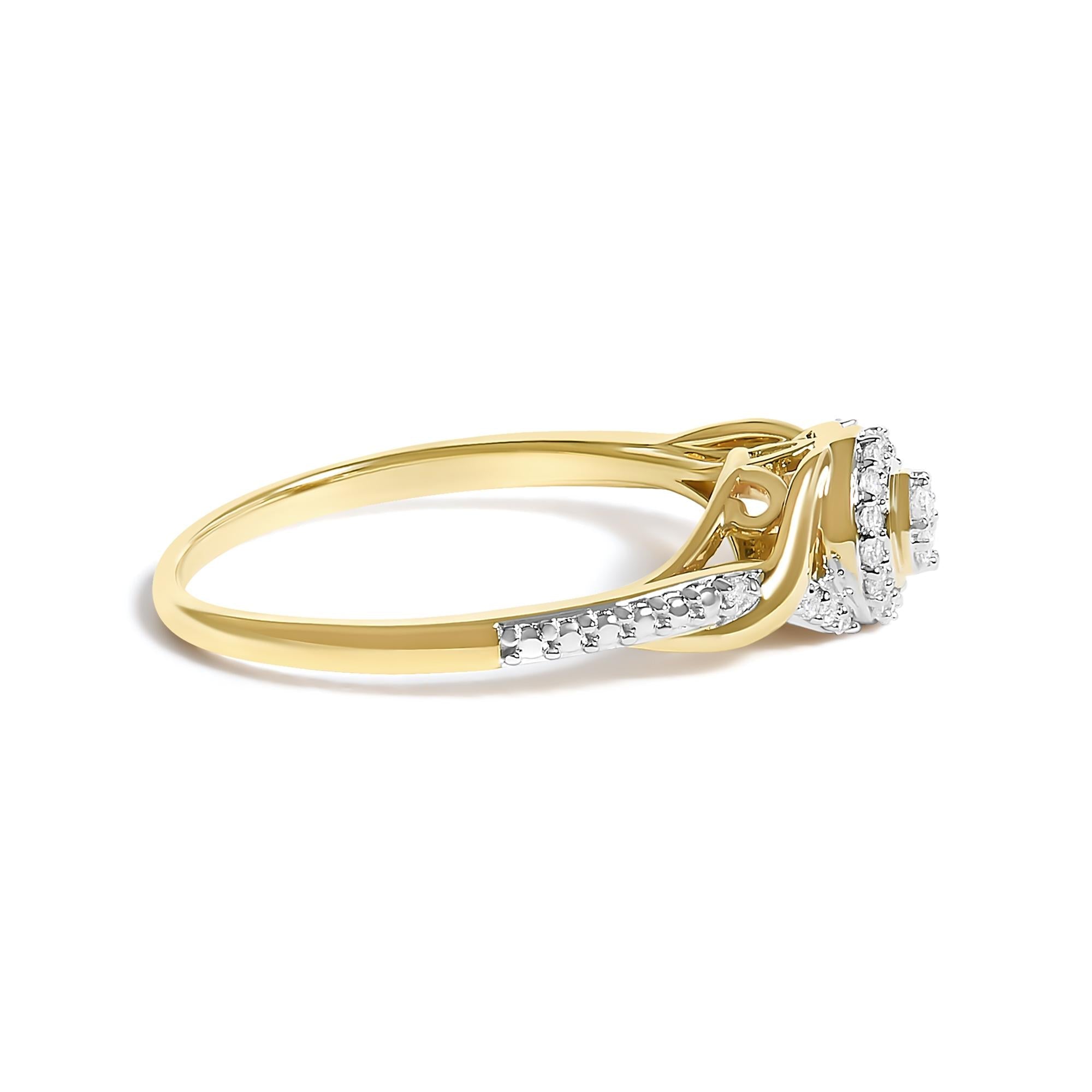10K Yellow Gold 1/10 Cttw Diamond Swirl and Halo Promise Ring - Friggin Jewelry