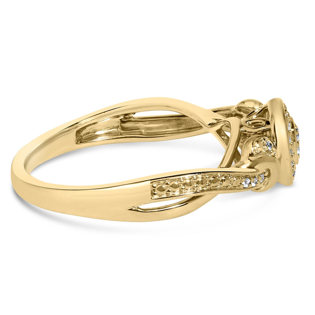 Anello di fidanzamento con alone composito di diamanti taglio rotondo da 1/10 ct in argento sterling 925 placcato oro giallo 14 carati - Friggin Jewelry