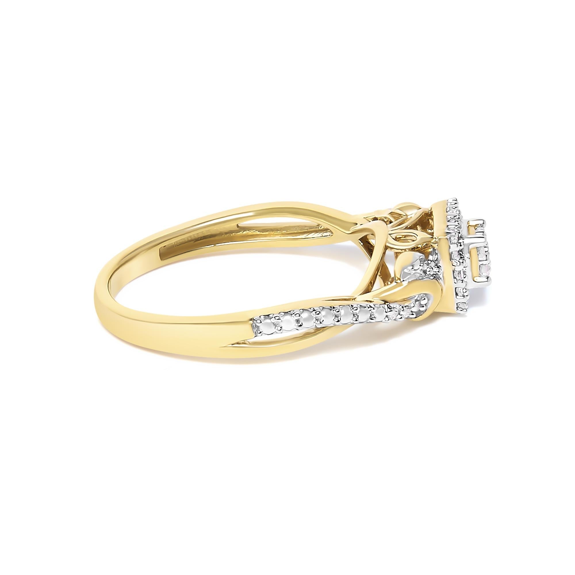10K Yellow Gold Twisted Shank 1/10 Cttw Diamond Composite Halo Engagement Ring - Friggin Jewelry