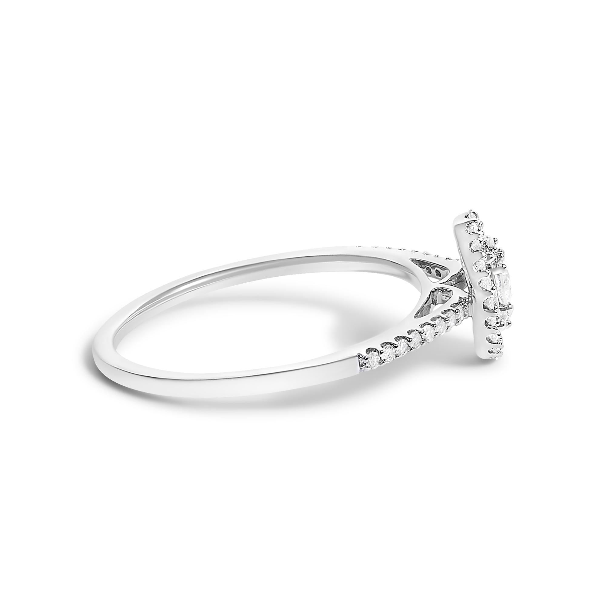 14K White Gold 1/5 Cttw Diamond Oval Shape With Halo Engagement Ring - Friggin Jewelry