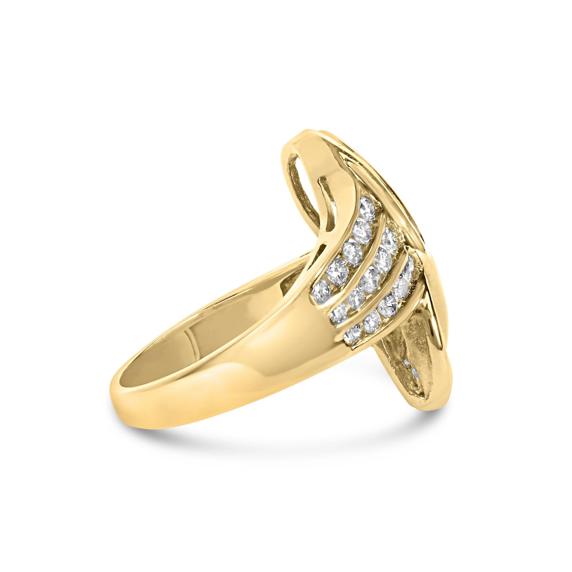 14K Yellow Gold 1 1/3 Cttw Channel Set Diamond Bypass Cocktail Ring (J-K Color, I1-I2 Clarity) - Ring Size 7 - Friggin Jewelry