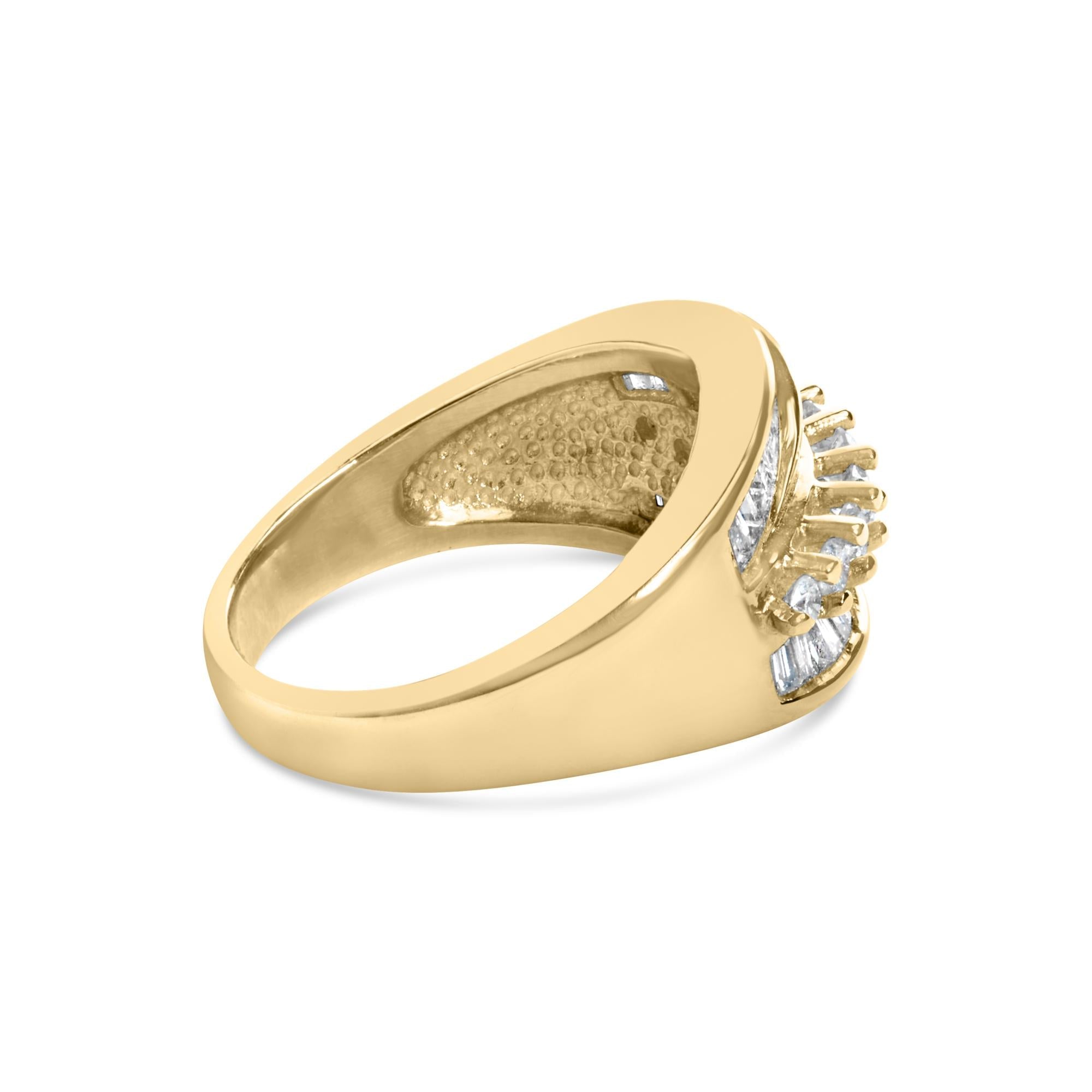 14K Yellow Gold 1.00 Cttw Diamond Cocktall Cluster 5 Stone Ring (H-I Color, SI1-I1 Clarity) - Ring Size 7 - Friggin Jewelry