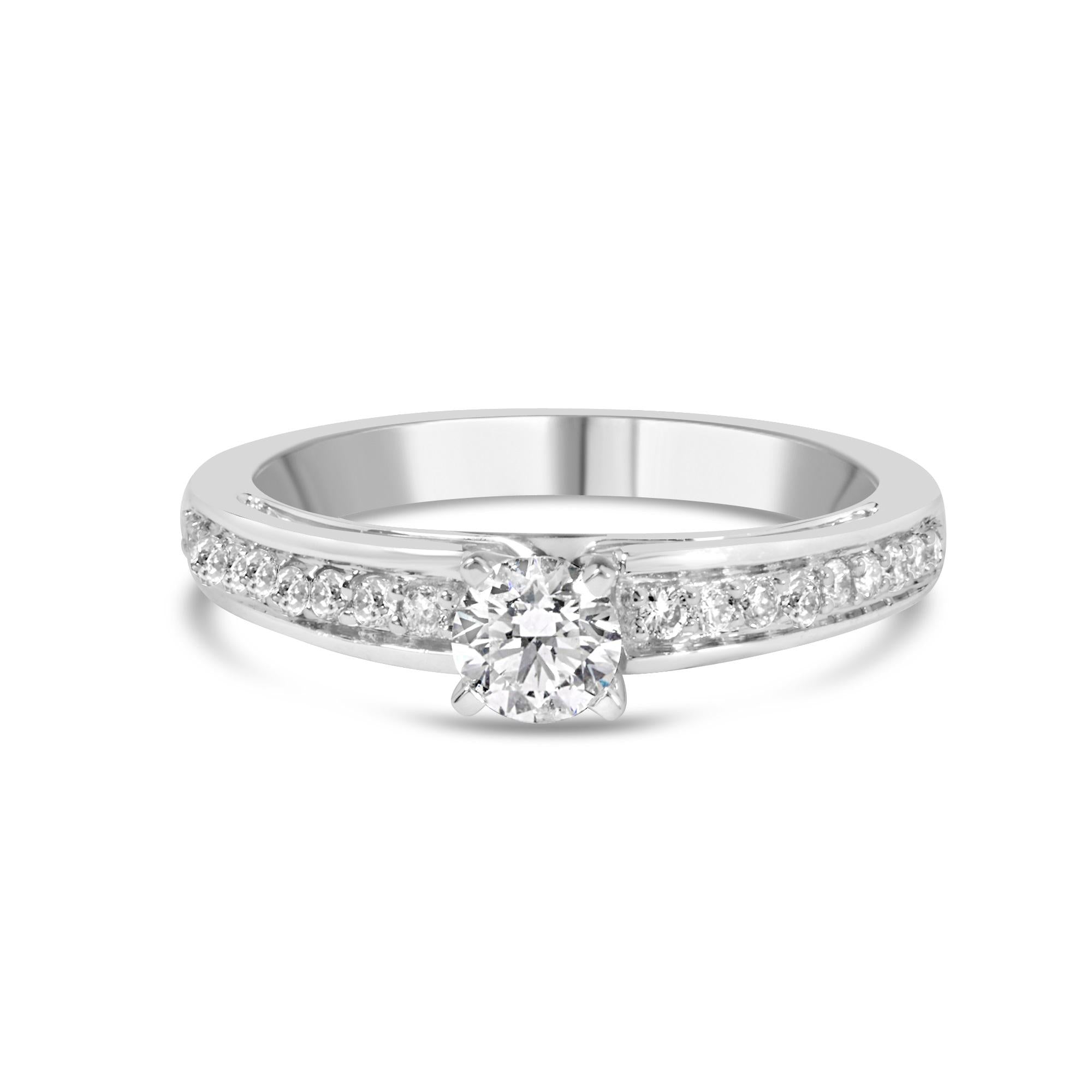 14K White Gold 1/2 Cttw Diamond Solitaire Pave Set Engagement Ring (G-H Color, VS2-SI1 Clarity) - Size 7 - Friggin Jewelry Premium